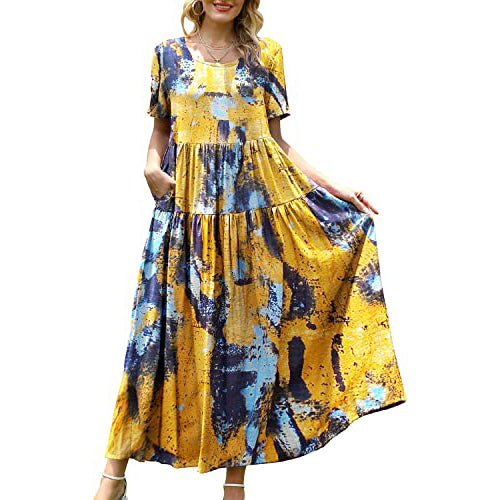 Women Casual Loose Bohemian Floral Dress Cheap High Quality