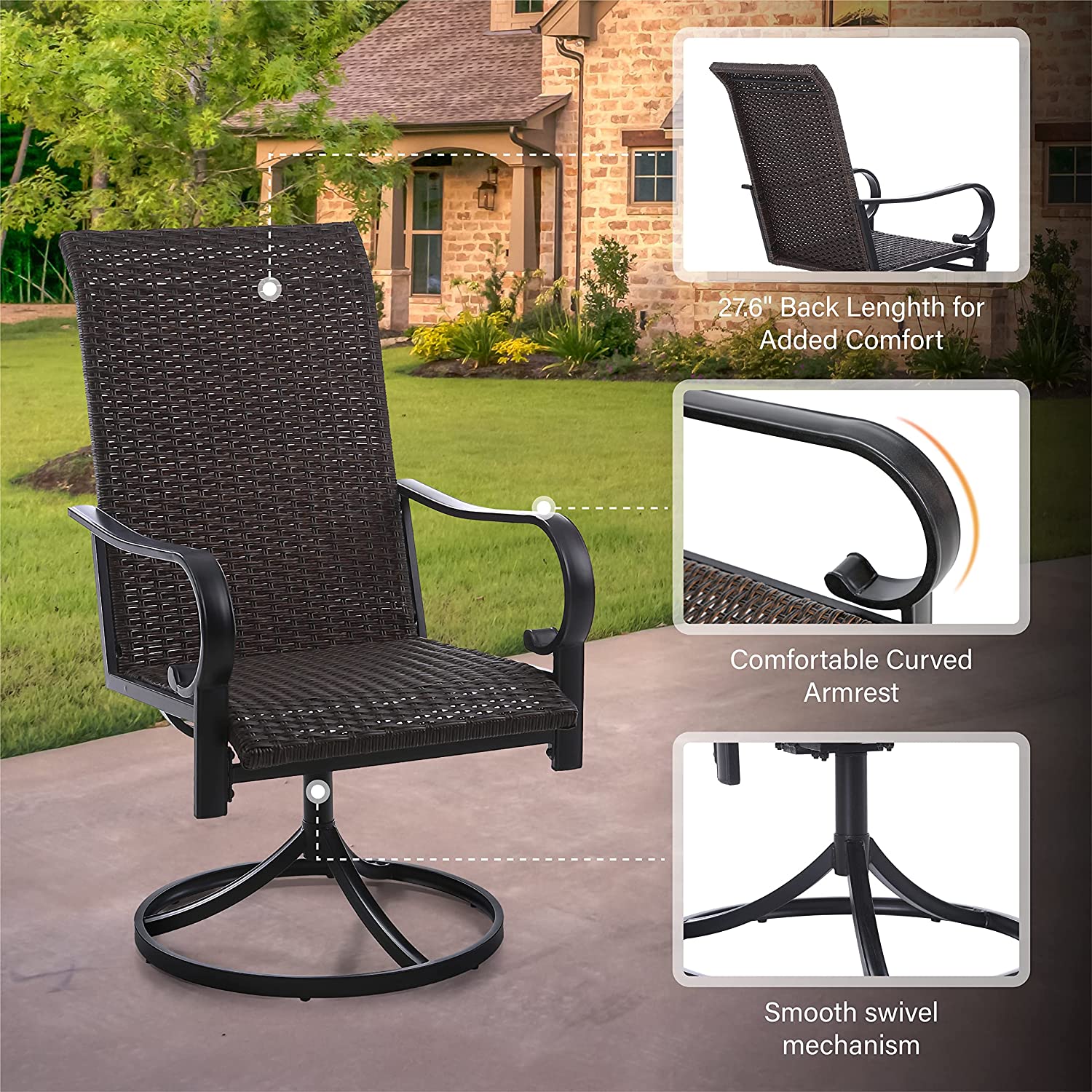 2-Piece: Outdoor Swivel Rattan Dining Chair Set Discount Big Sale