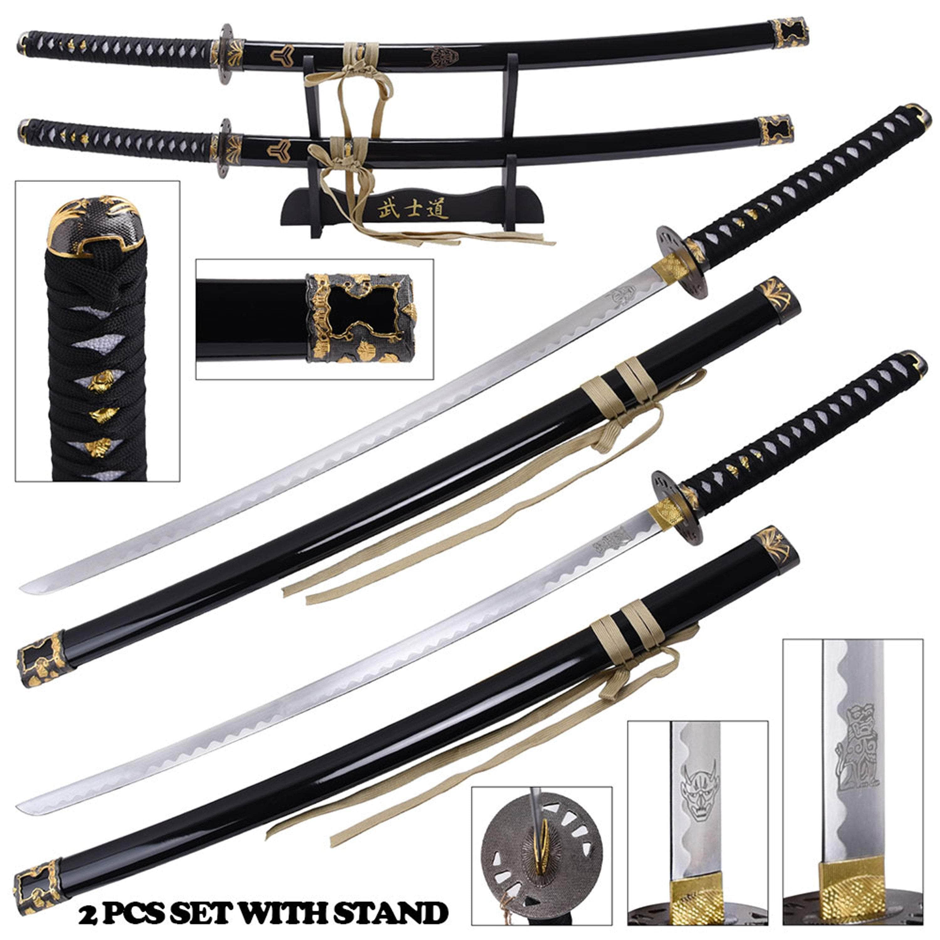 Kill Bill Sword Set, Demon & Bride Matching Swords, Gold Edition Display Stand Manchester Cheap Pice