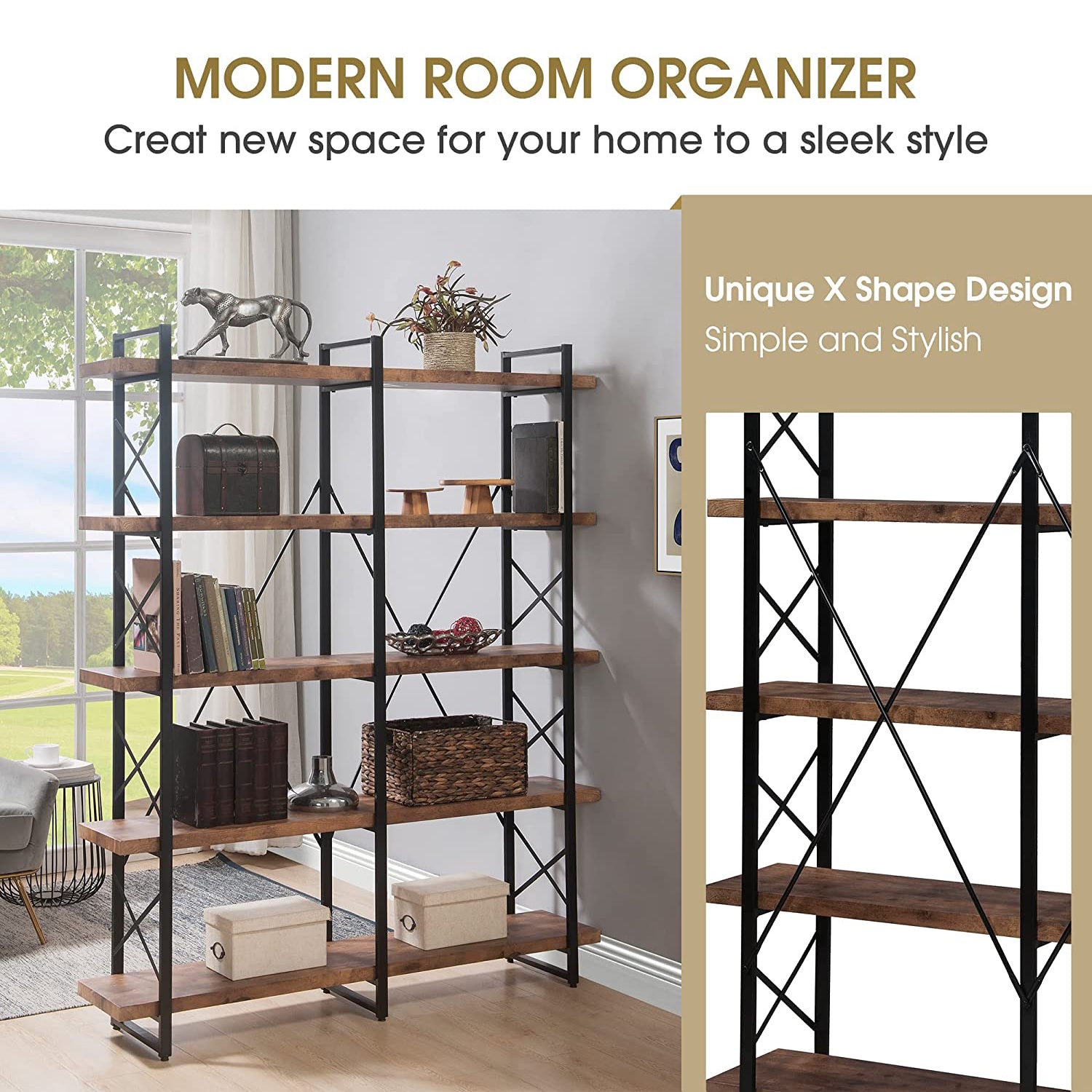 5-Tier Bookcase Industrial Bookshelf Online Online For Sale