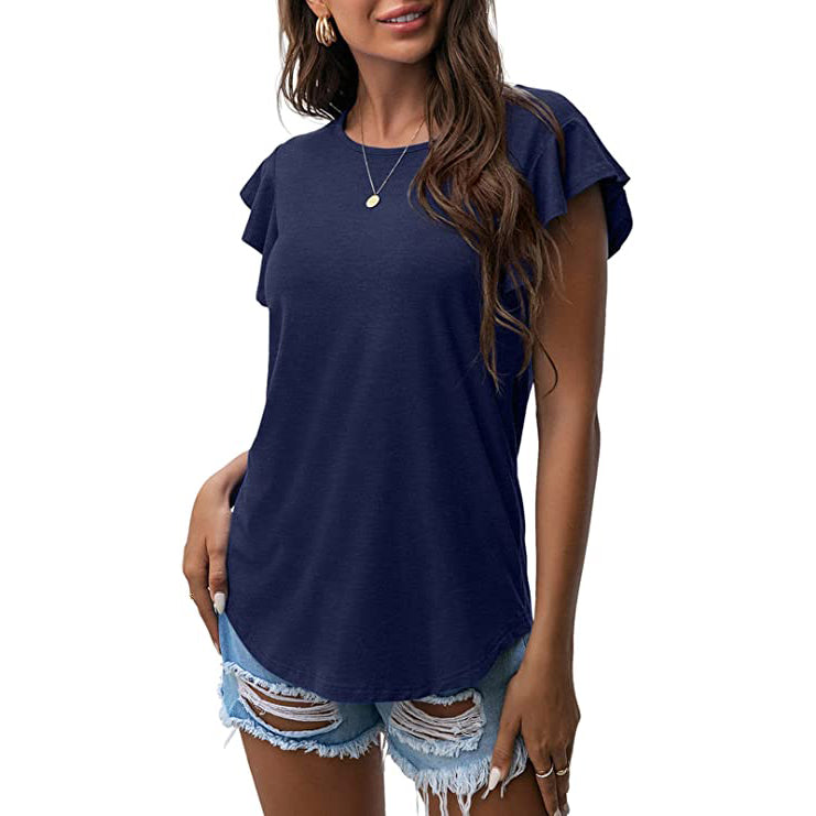 Summer Knit Ruffle Short Sleeve Top Cheap Sale Comfortable