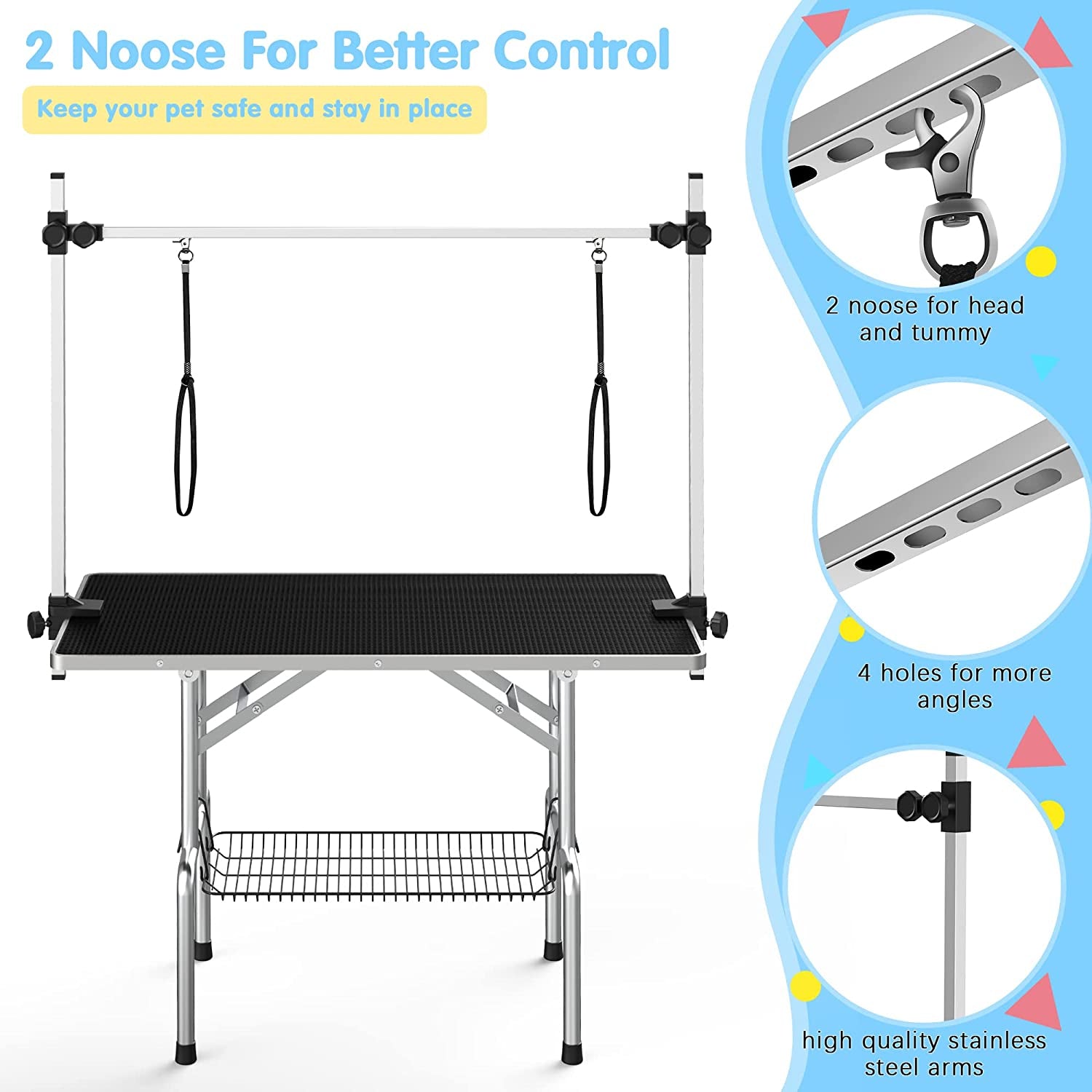 Adjustable Pet Large Foldable Dog Grooming Table with Arms Outlet Clearance