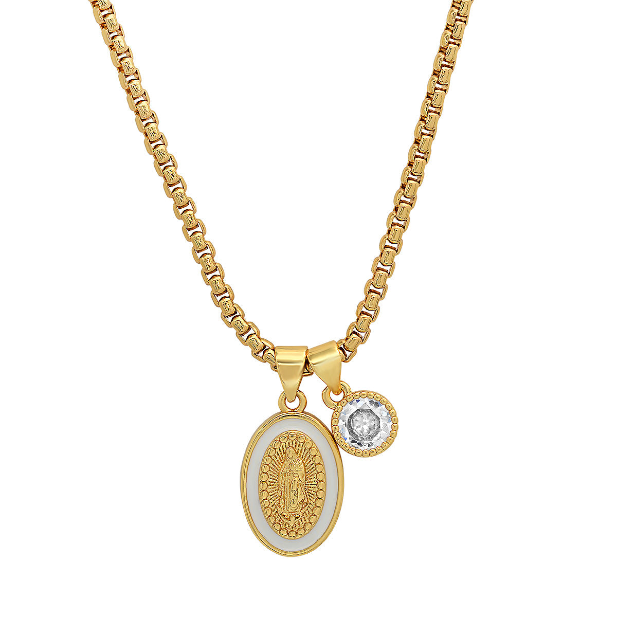 Ladies 18k Gold Plated Brass Our Lady of Guadalupe and Simulated Diamond Pendant Charms Free Shipping Geniue Stockist