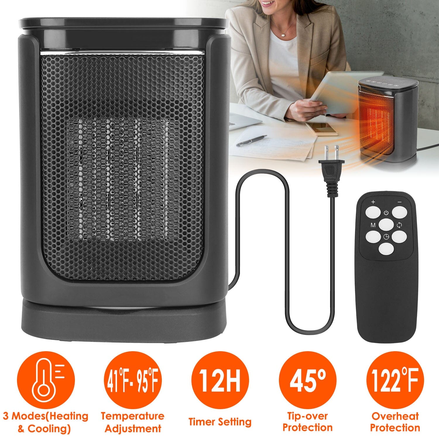 1500W Electric Space Heater Ceramic Heater Fan with 3 Modes Remote Control Digital Display Recommend Sale Online