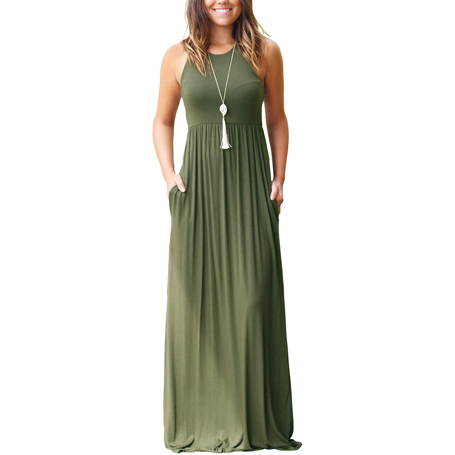 Women's Fashion Summer Sleeveless Racerback Loose Plain Maxi Dresses Discount Collections