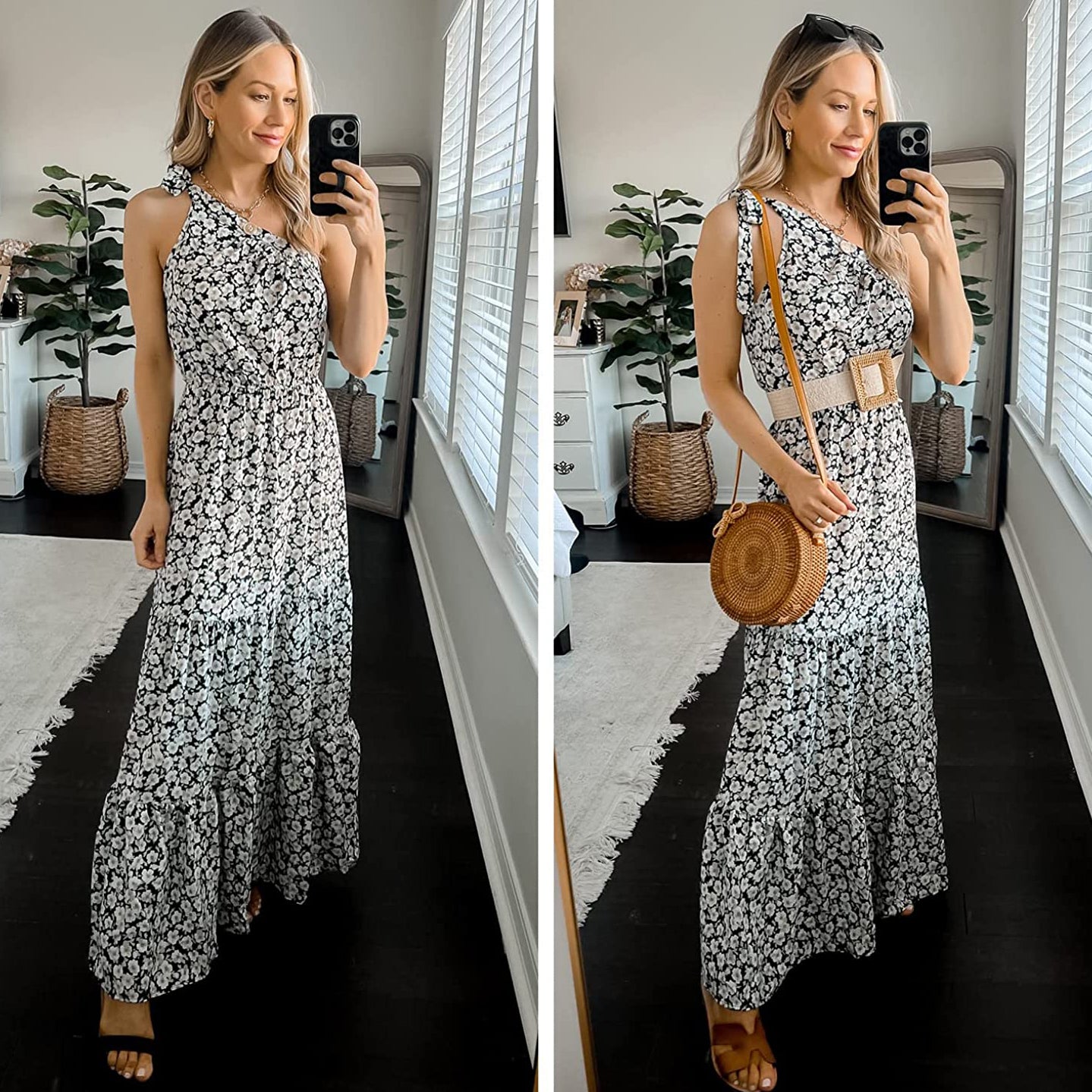 Women's Summer Floral One Shoulder Ruffled Hem Maxi Dresses Marketable Sale Online