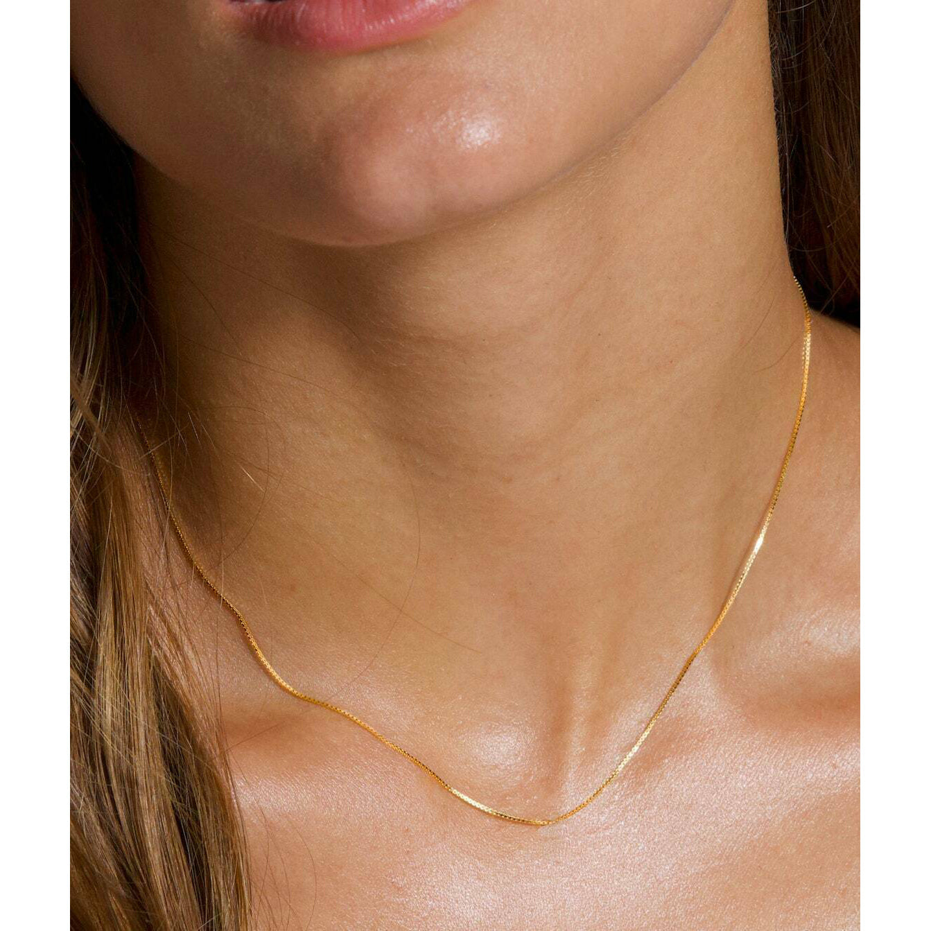 18K Solid Gold Box Chain Necklace Unisex Popular Sale Online