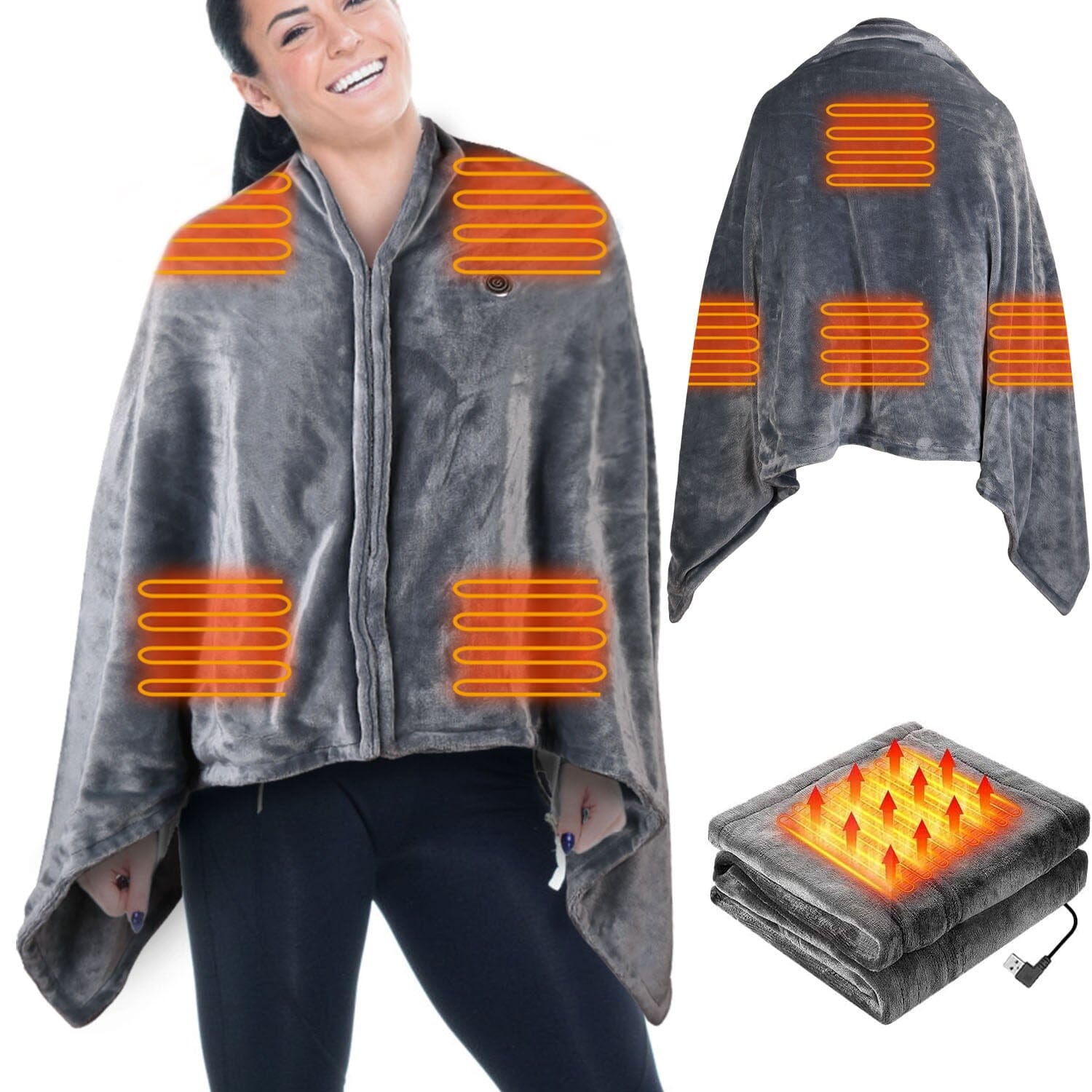 USB Heated Blanket Poncho Shawl Wrap Throw with Zipper Washable Buy Cheap Official Site