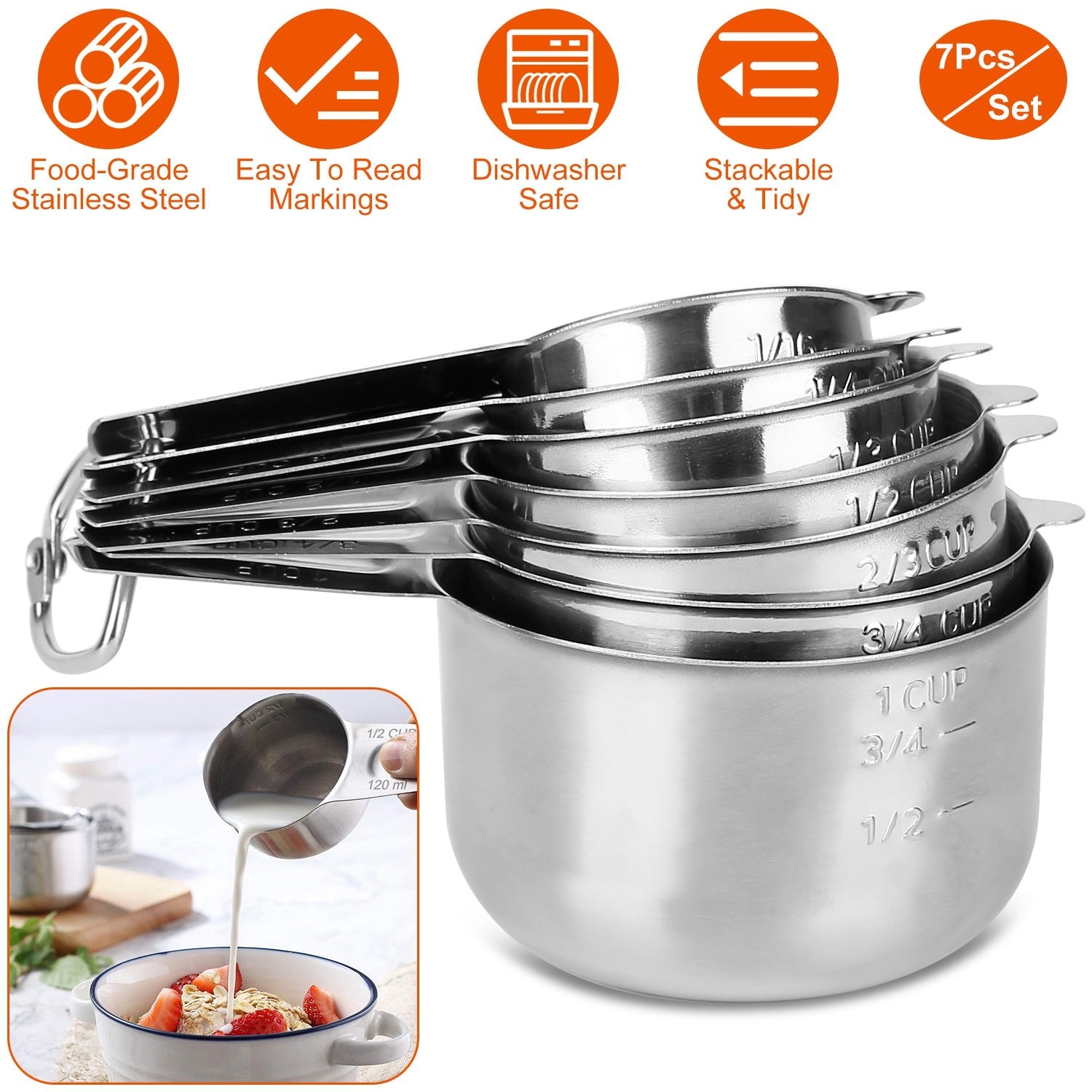 7-Piece: Stainless Steel Measuring Cups Visit For Sale