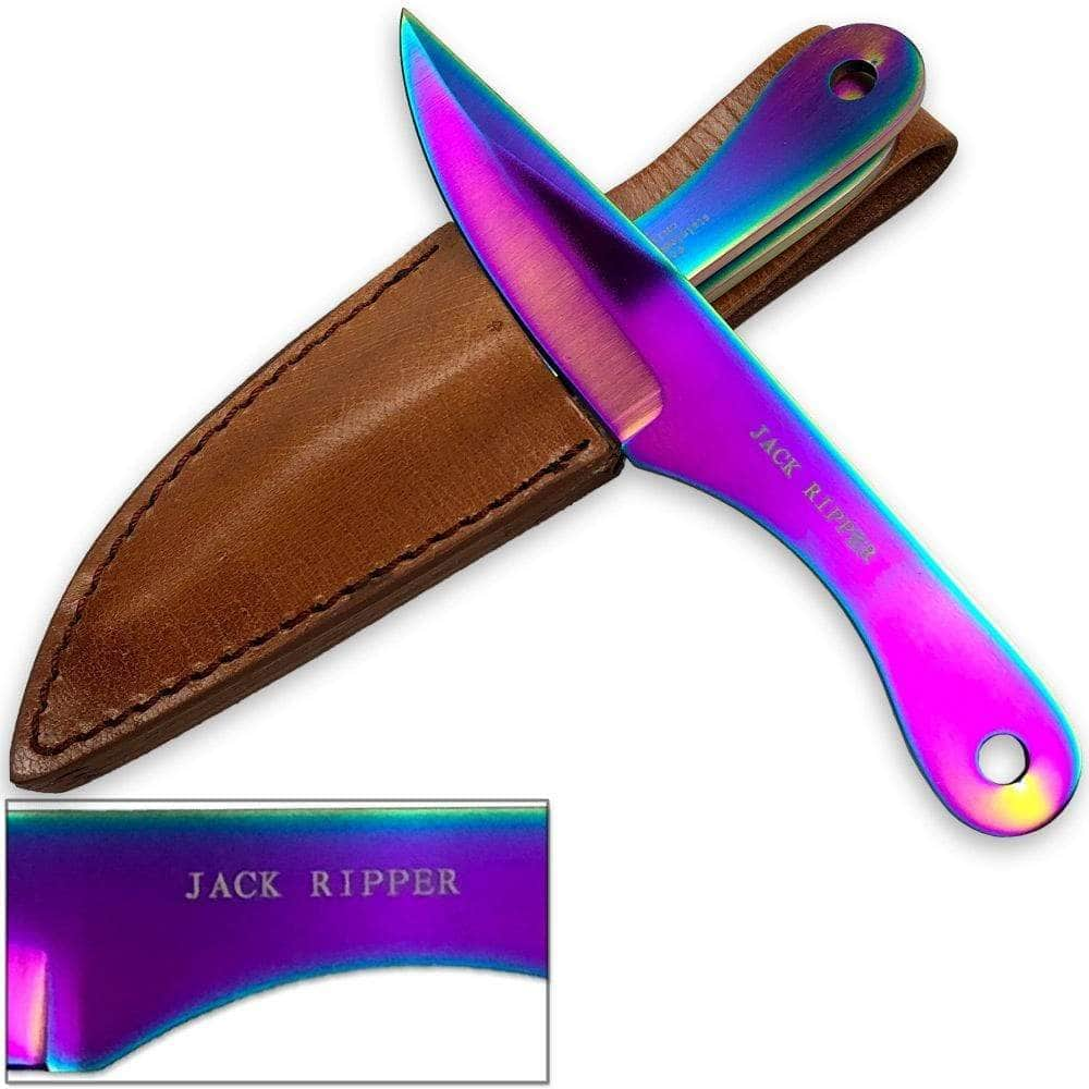 Jack Ripper Rainbow Throwing Knives, 3 6.1 Throwers, Leather Sheath CH-005SS Sale Amazon