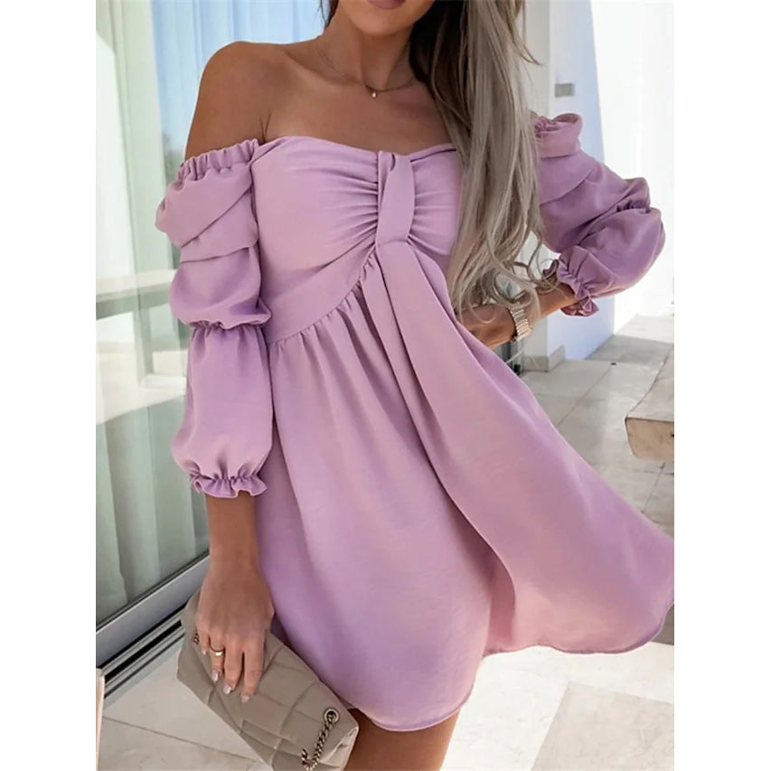 Women's Off Shoulder Casual Puff Sleeve Dress Cheap Visit