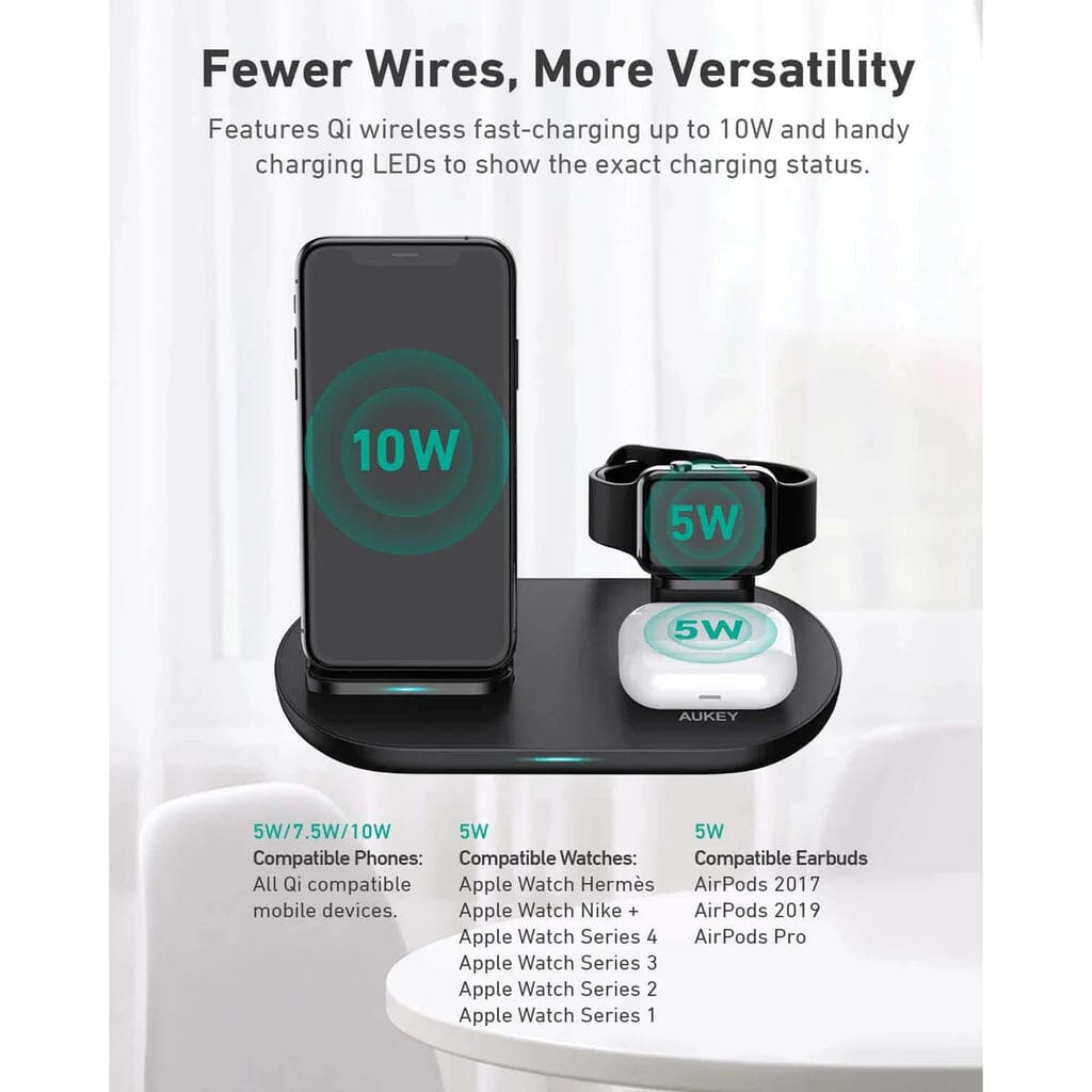AUKEY 3-in-1 Wireless Charger Black Discount Online Online