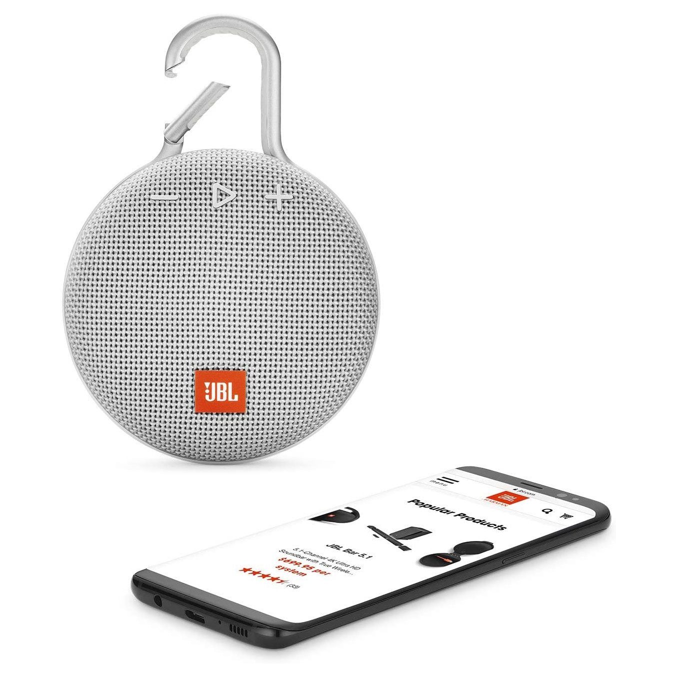 JBL Clip 3 Portable Waterproof Wireless Bluetooth Speaker - White Online Cheap Quality