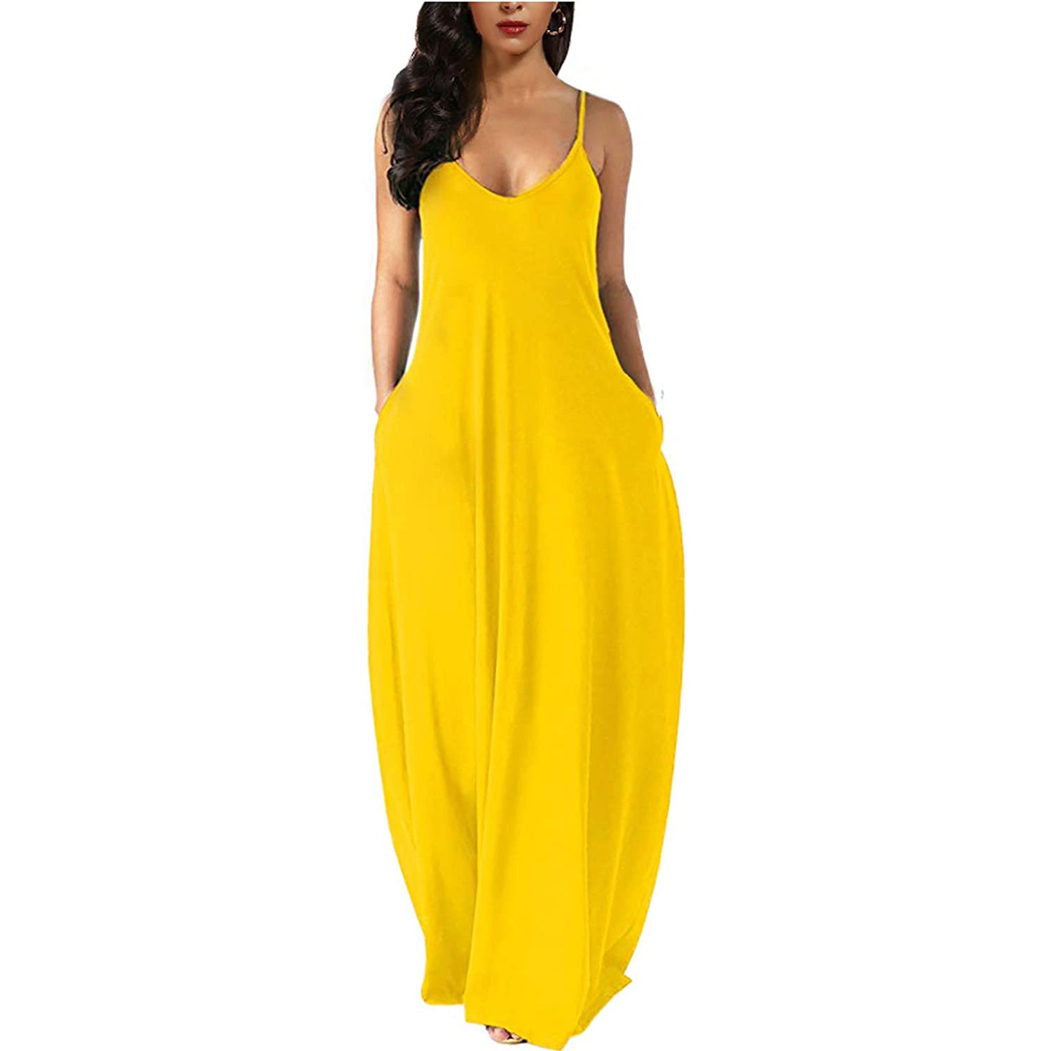 Womens Casual Sleeveless Plus Size Loose Plain Long Maxi Dress with Pockets Sale 100% Original