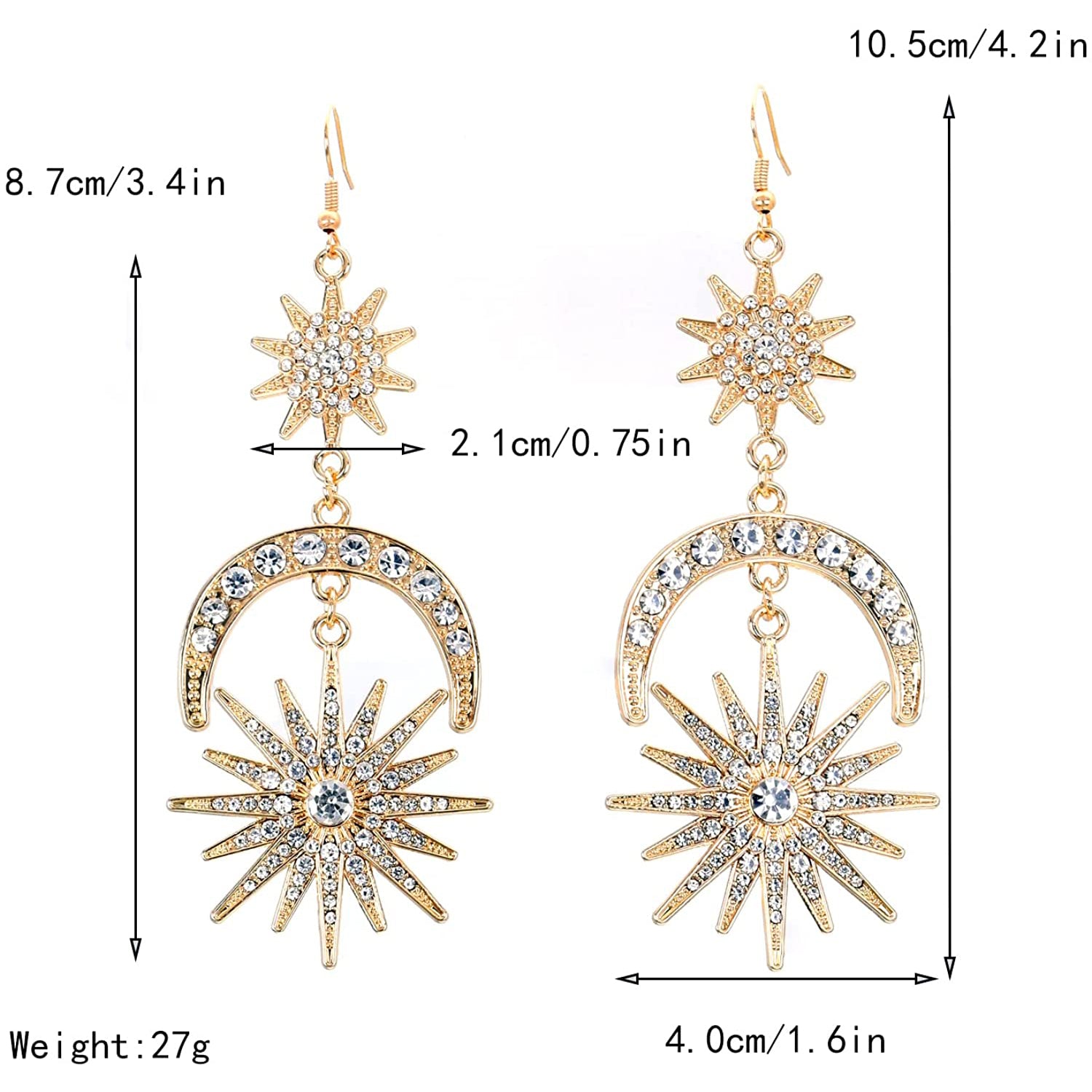 Exaggerated Luxury Sun Moon Stars Drop Earrings Get Authentic Sale Online