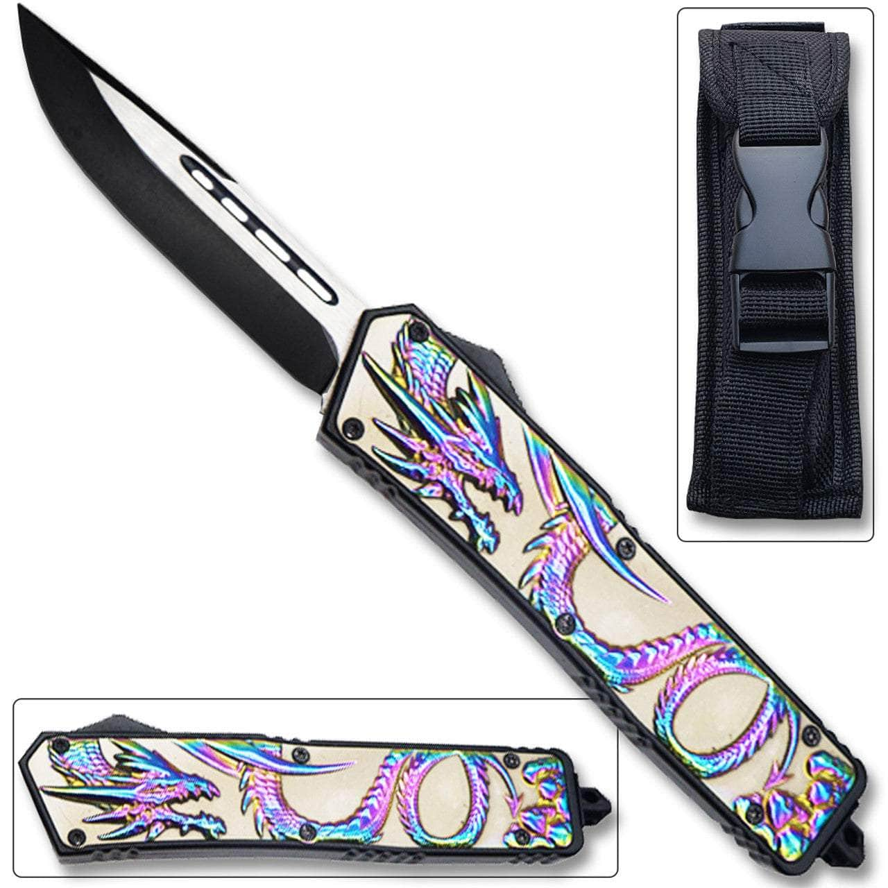 Straight Edge Dragon Flagship OTF Knife Clip PointOTFL-115RBPush the swift and beautiful blade out the front via a forced-assisted-action lever and let it charge your spirit with vigor! Assist the Sale Choice