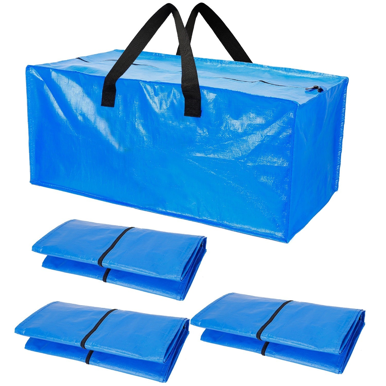 4-Pieces: Reusable Plastic Totes Blue Moving Bin Zippered Storage Bag Outlet Store Cheap Online