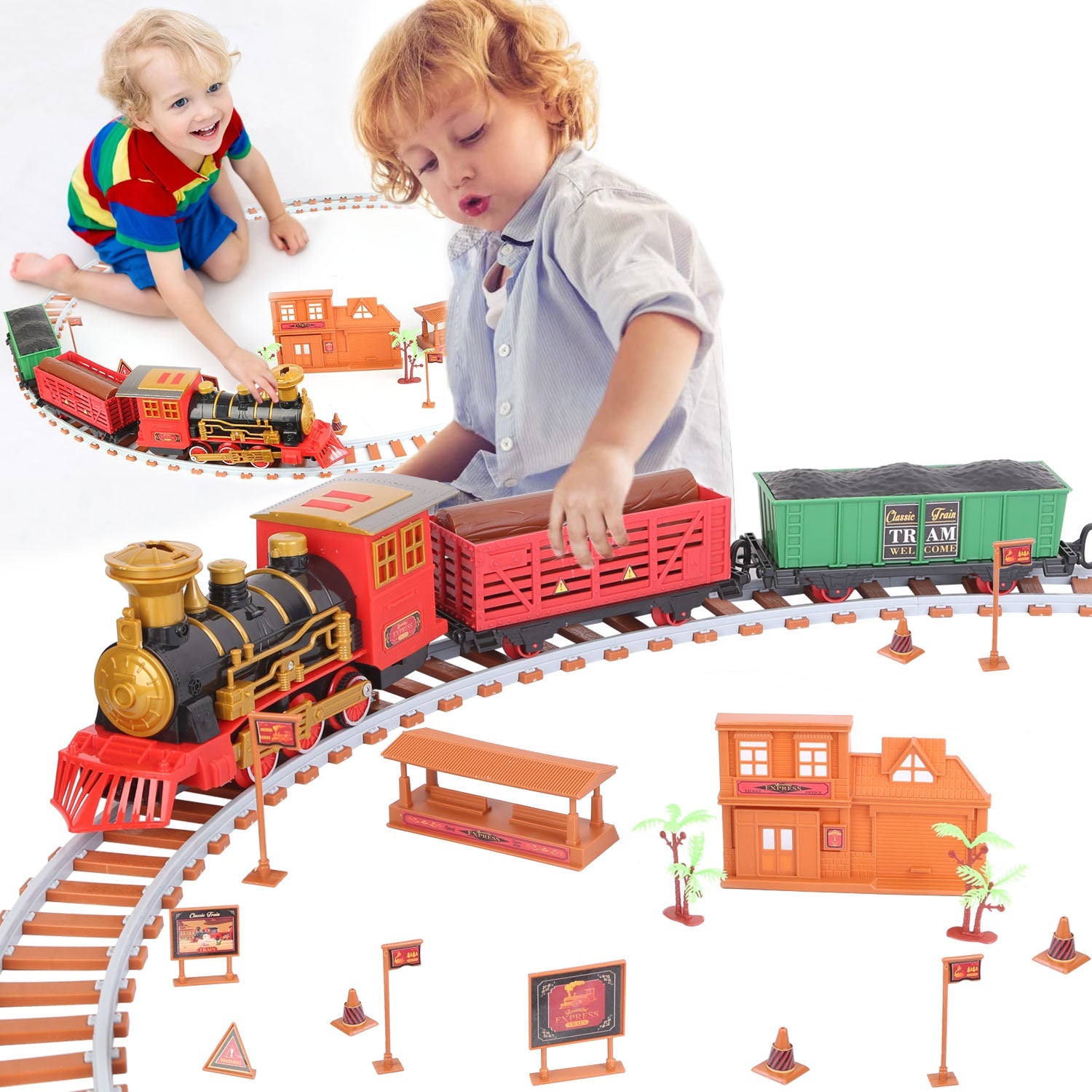 193-Piece: Electric Train Set Steam Locomotive Passenger Coach Coal Car Christmas Train Free Shipping Purchase