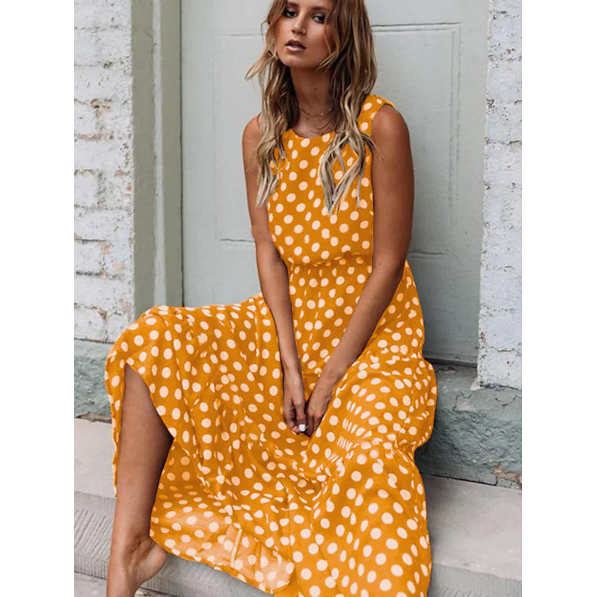 Women's Sleeveless Polka Dot Long Dress Clearance For Cheap