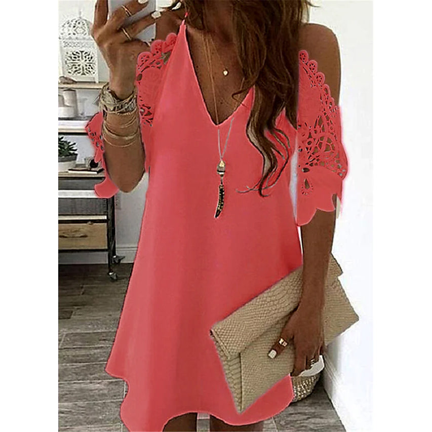 Women's Half Sleeve Solid Cutout Shift Dress For Sale Free Shipping