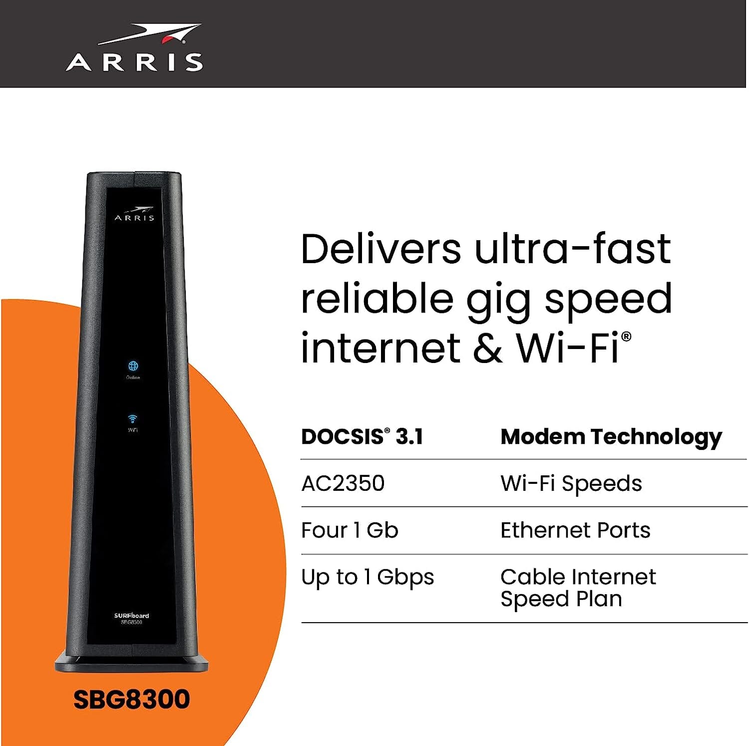 ARRIS SURFboard SBG8300 DOCSIS 3.1 Gigabit Cable Modem & AC2350 Wi-Fi Router (Refurbished) Very Cheap Sale Online