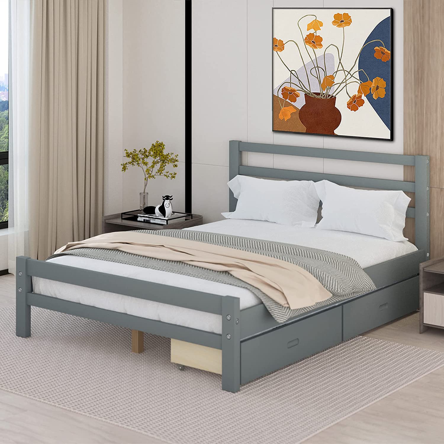 Full Platform Bed Frame with Two Storage Drawers Countdown Package Online