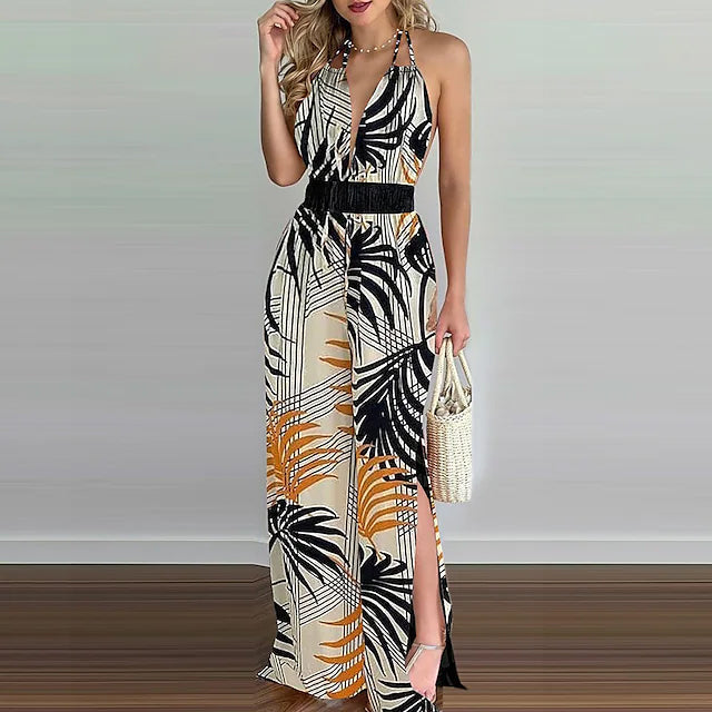 Women's Summer New Digital Printing Colorful Slit Jumpsuit Geniue Stockist Online