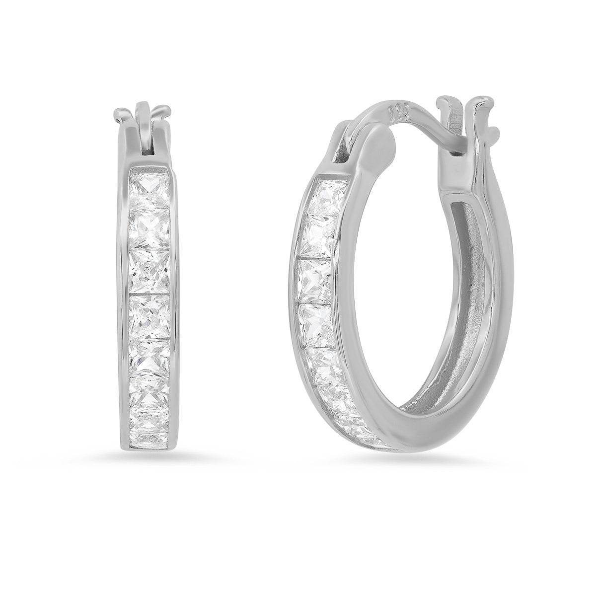 Ladies Sterling Silver and Simulated Diamonds Round Hoop Earrings Buy Cheap Brand New Unisex