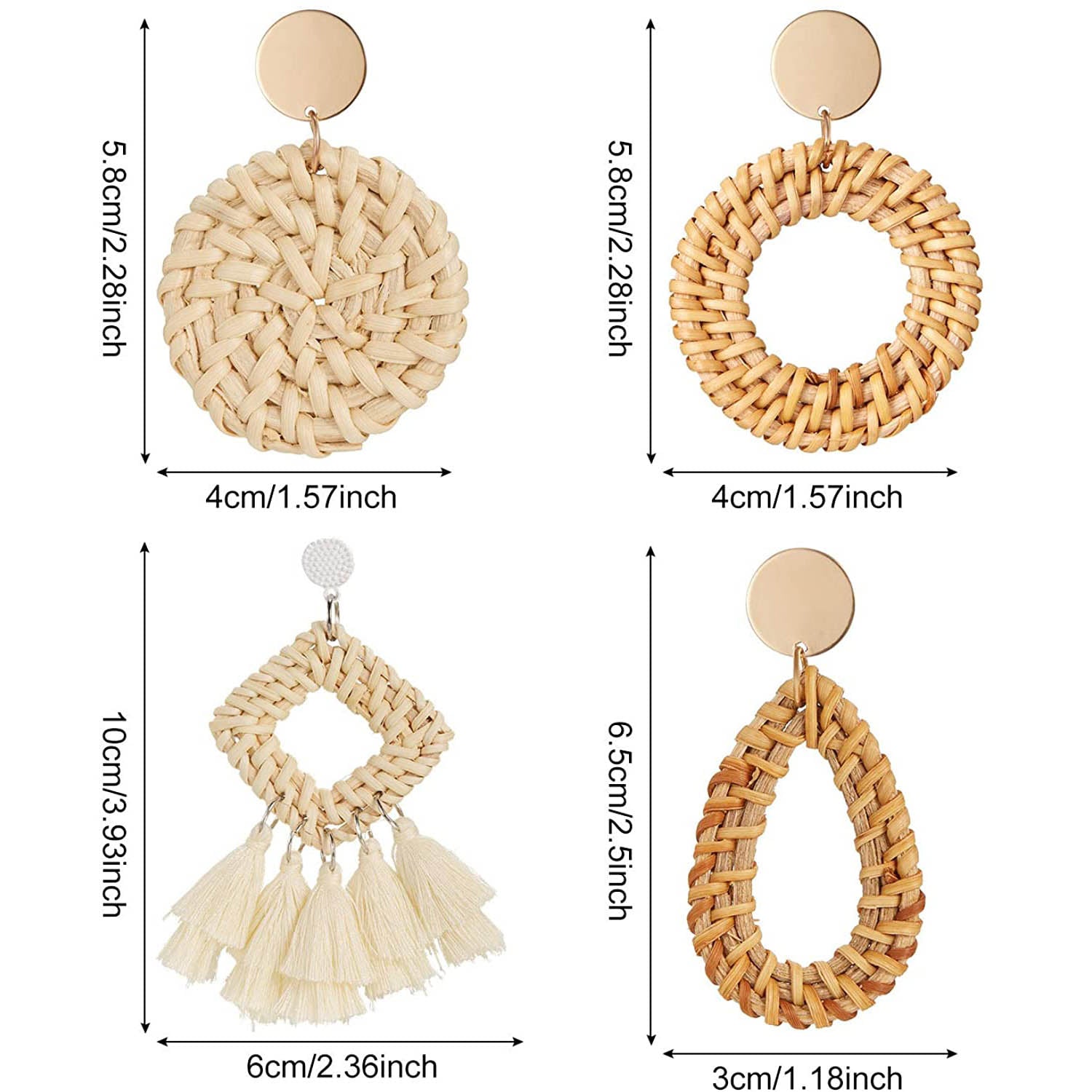 4-Pairs: Women's Rattan Earrings Cheap Pices Authentic