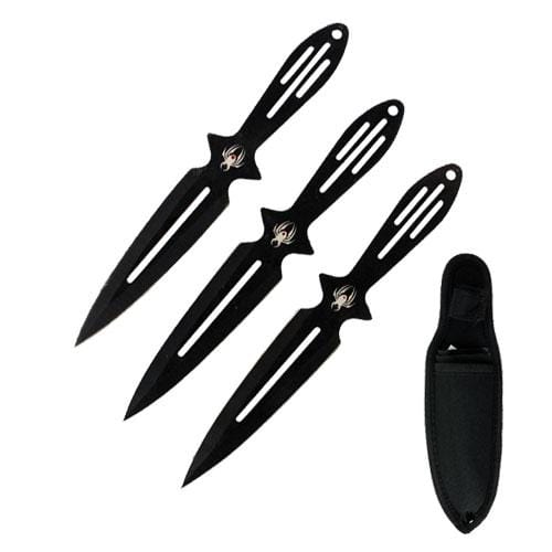 Black Spider Throwing Knife Set, 3 6.5 Throwers, Sheath - A20303-BK Clearance Best Seller