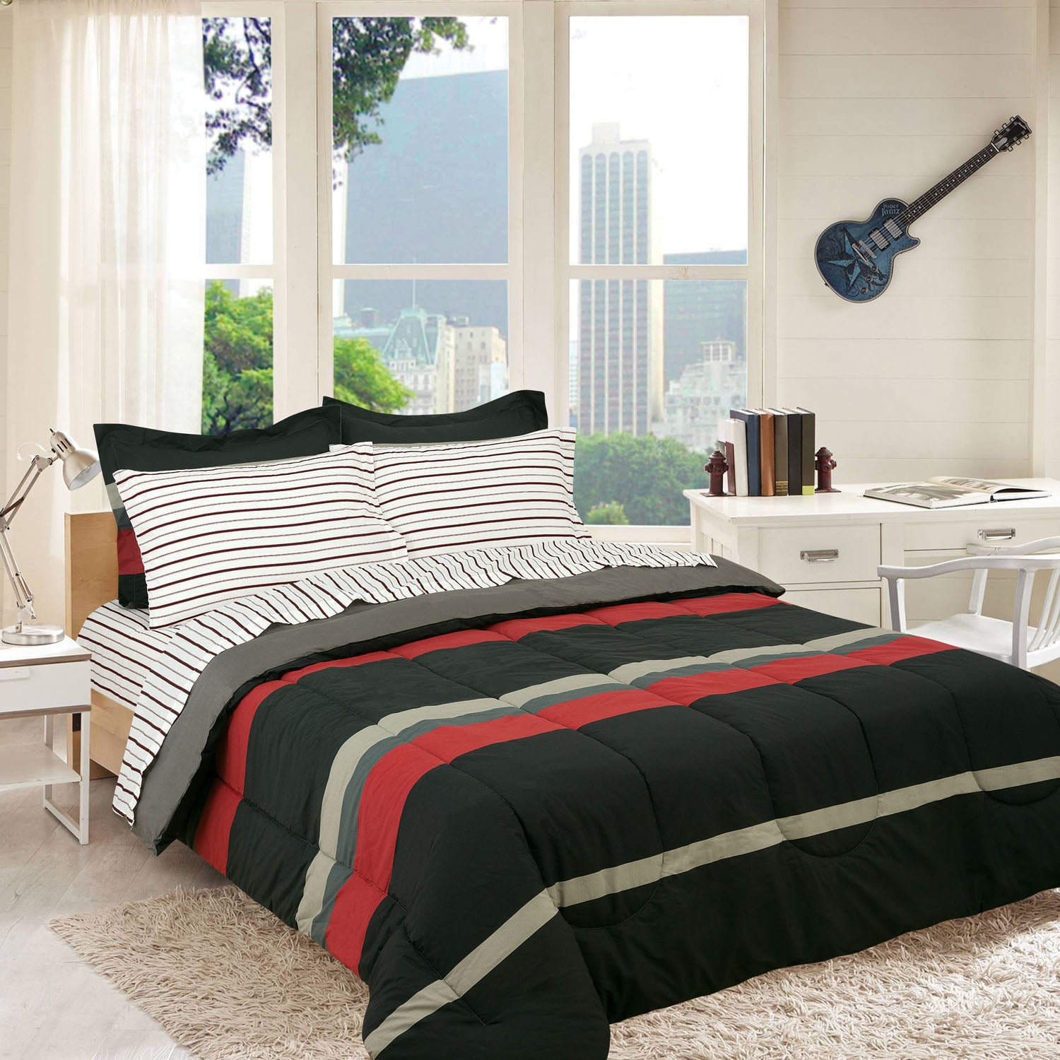 Brooklyn Flat Rugby Stripe Bed-in-a-Bag Set Supply