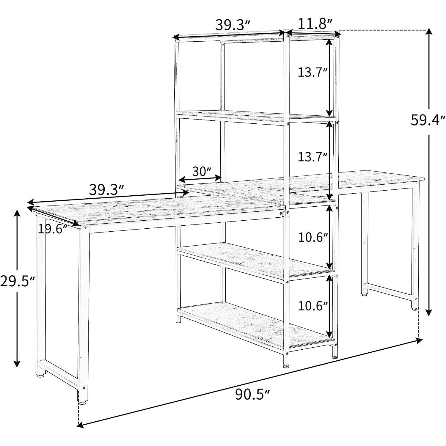 Two Person Computer Desk with Bookshelf Wood and Metal Free Shipping Sast