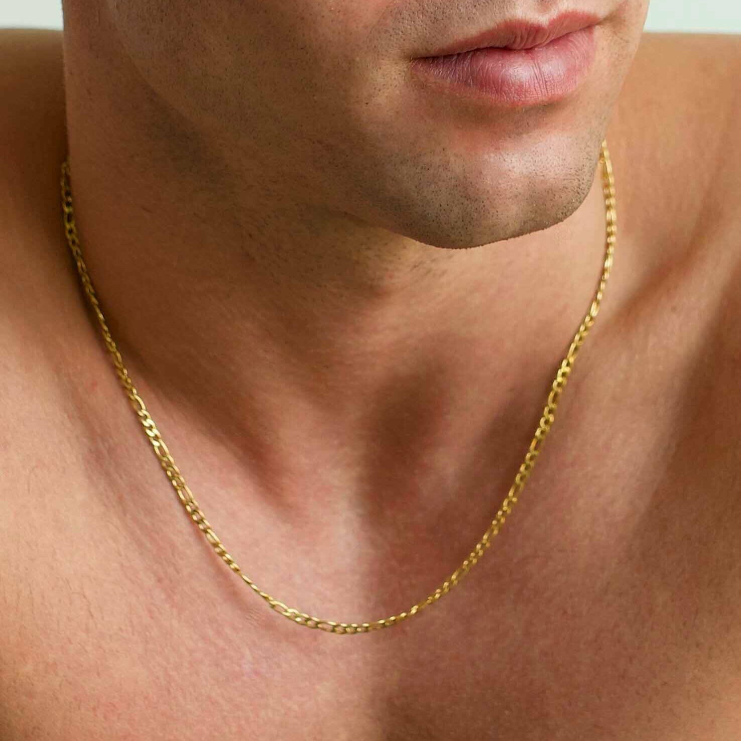 14K Solid Gold Figaro Chain Necklace 3mm Visit