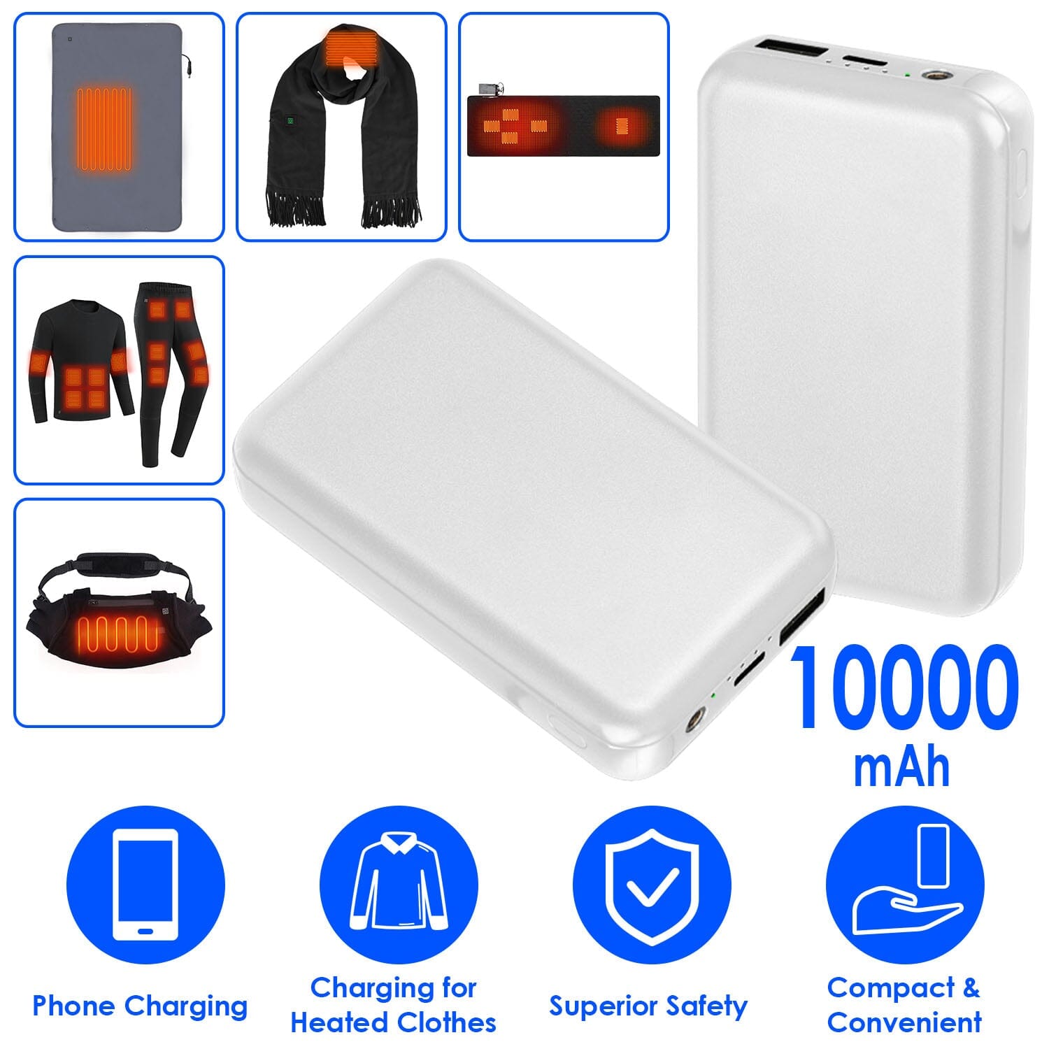 10000mAh Portable Charger Battery Pack for Heated Blanket Vest Jacket Fashionable Sale Online