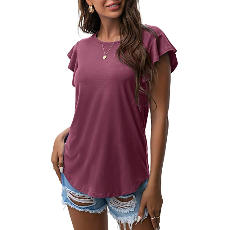 Summer Knit Ruffle Short Sleeve Top Cheap Sale Comfortable