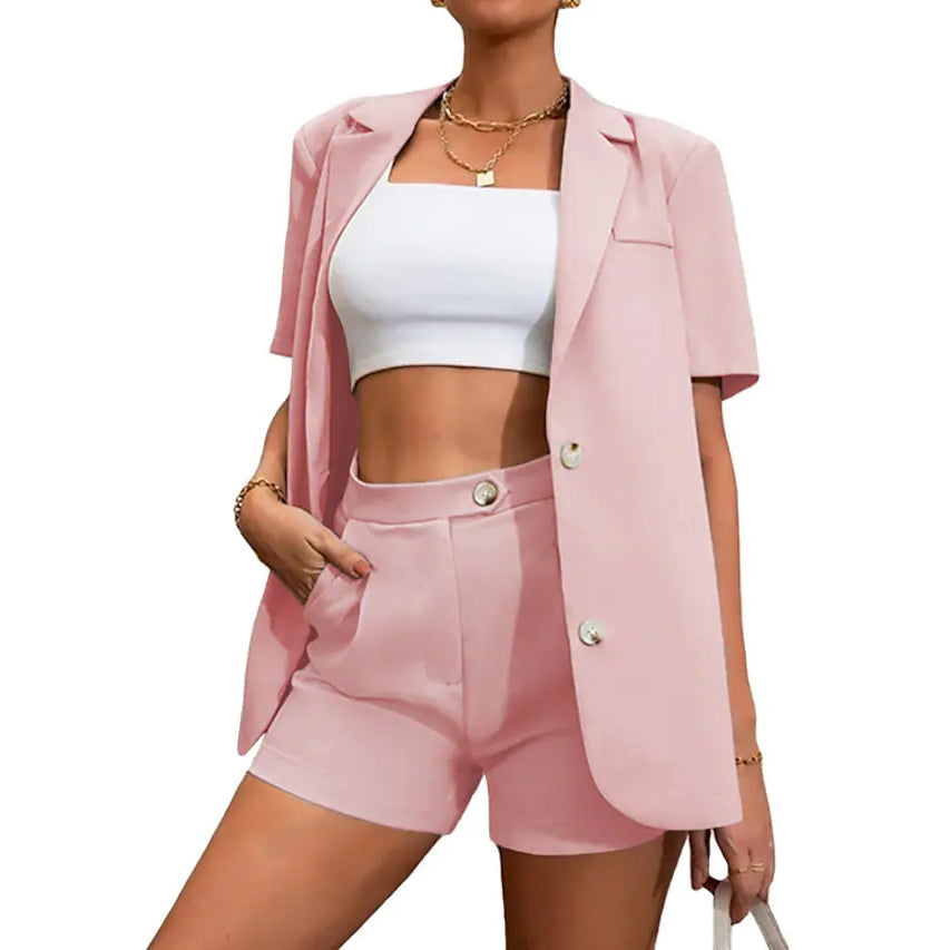 2-Piece Set: Women's Solid Color Blazer Shorts Outlet Purchase