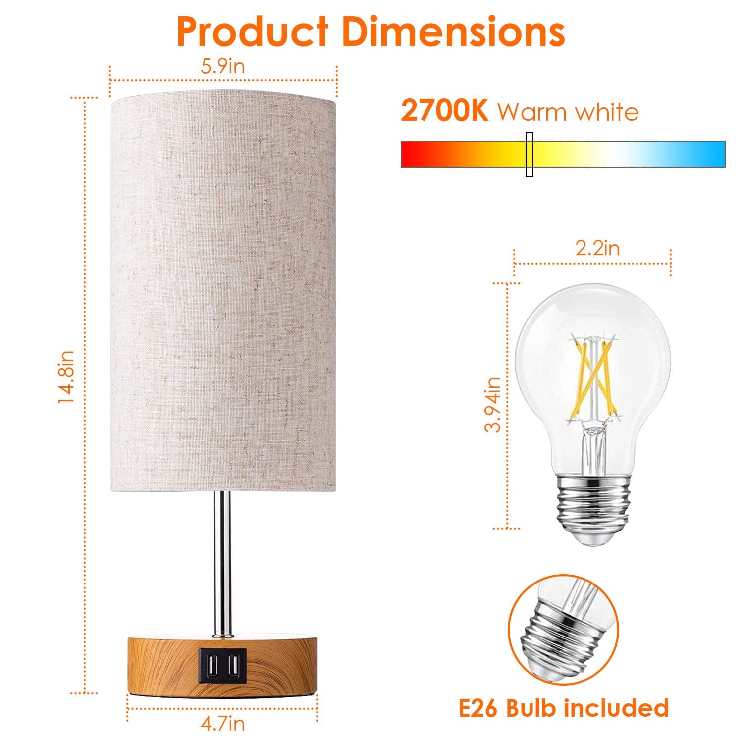 Touch Control Table Lamp 3-Way Dimmable Nightstand Beside Lamp New For Sale