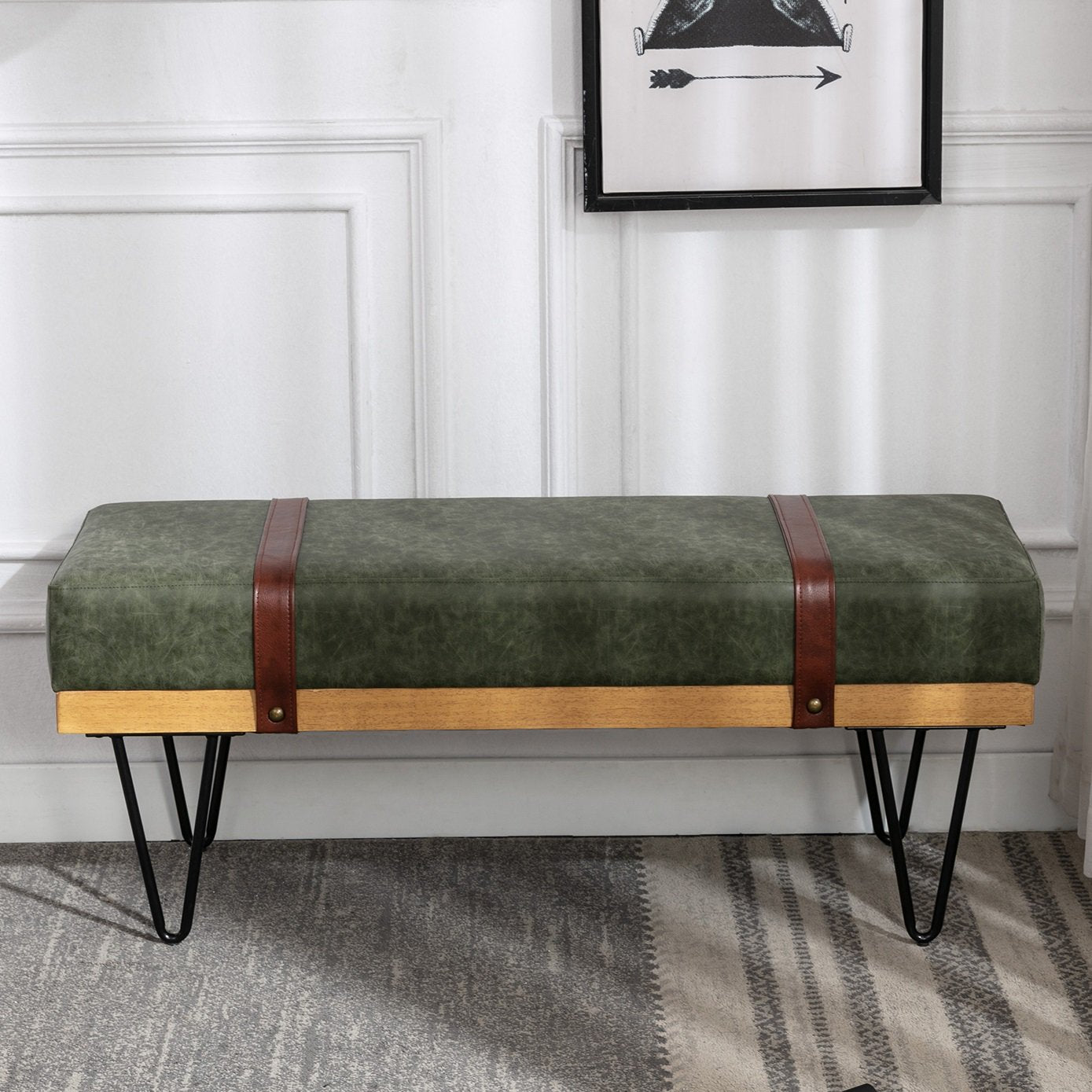 Bench for Bedroom Entryway Linen Ottoman Fabric Upholstered with Soft Cushion and Solid Wood Frame Cheapest Pice