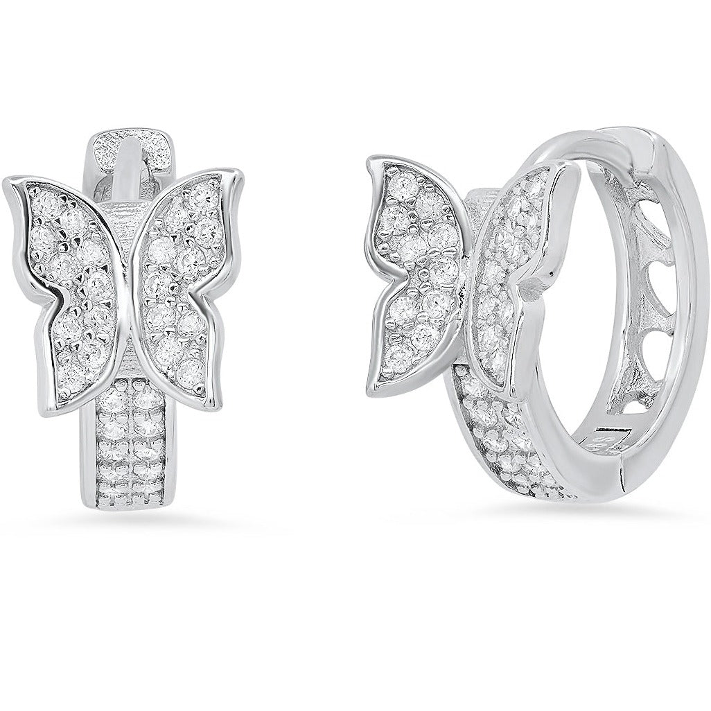 Ladies Sterling Silver and Simulated Diamonds Butterfly Huggie Earrings Outlet Finishline