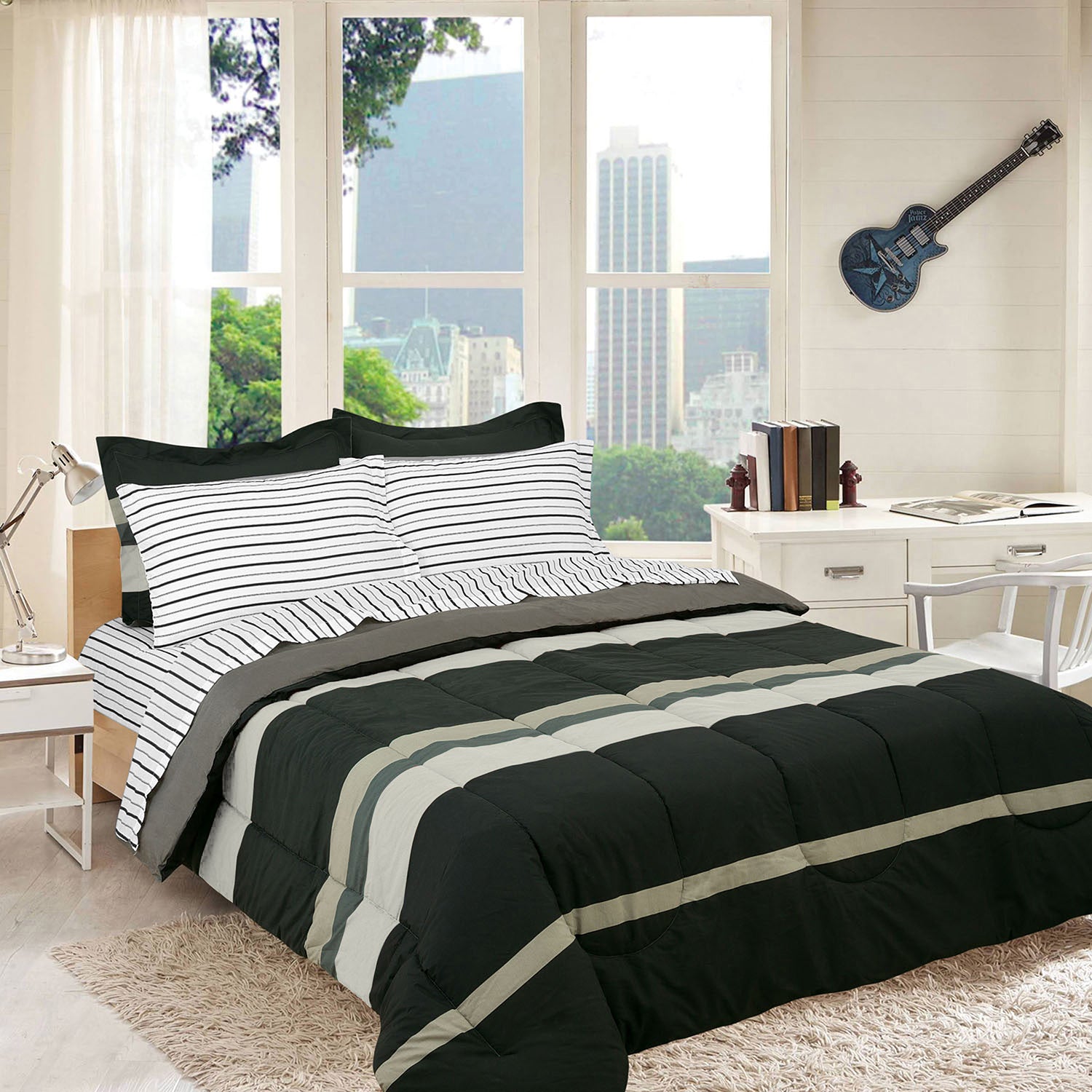 Brooklyn Flat Rugby Stripe Bed-in-a-Bag Set Supply