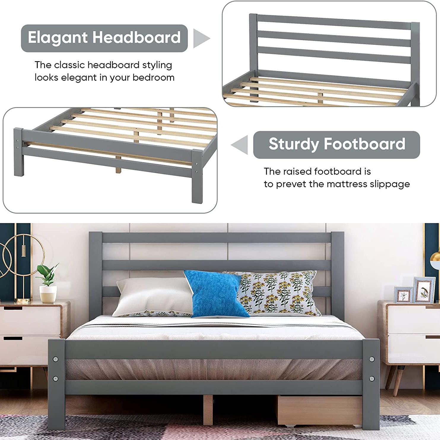 Full Platform Bed Frame with Two Storage Drawers Countdown Package Online