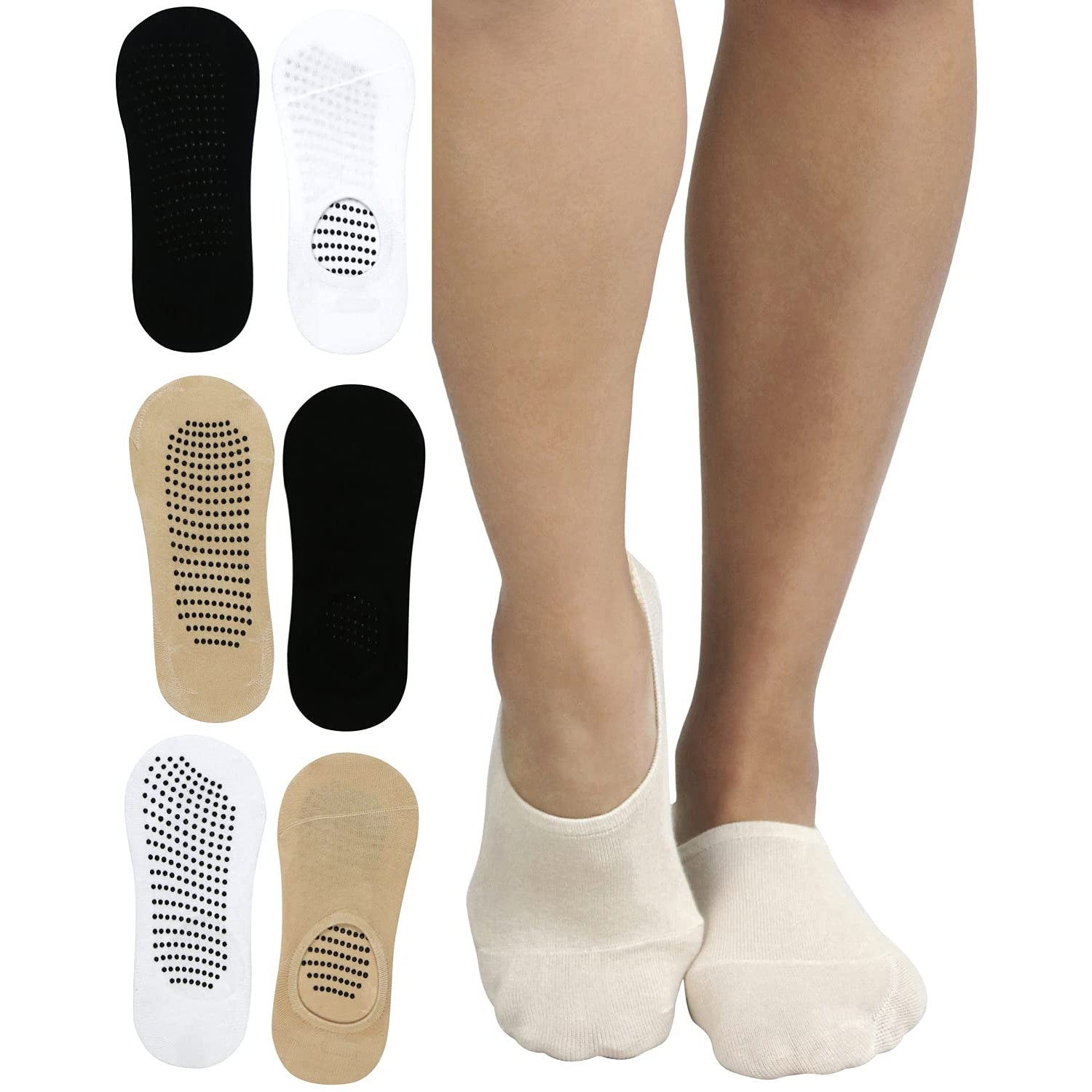 6-Pack: ToBeInStyle Women's Plain Liner Socks with Dotted Nonslip Bottom and Heel Grip Good Selling Sale Online