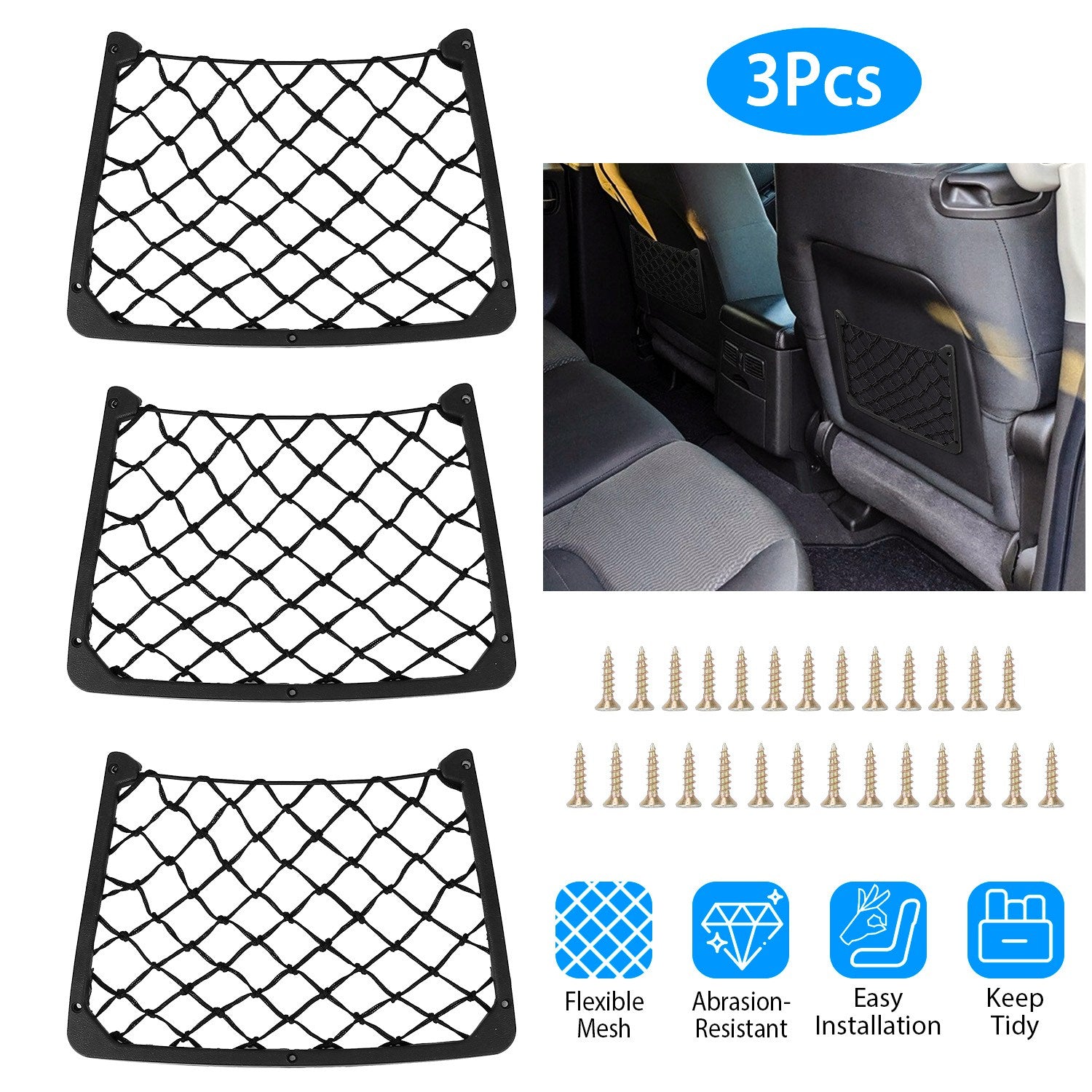 3-Pieces: Mesh Pocket Seat Side Organizer Cheap Sale View