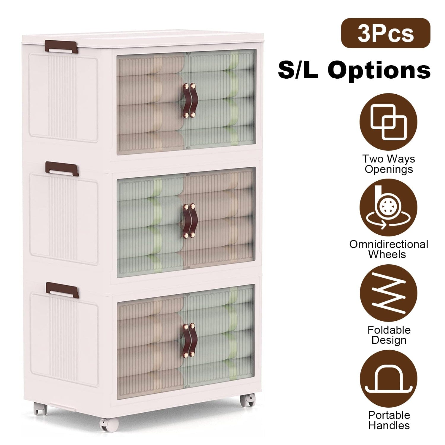 3-Pieces: Foldable Storage Bins with Lid Front Magnetic Door Collapsible Stackable Closet Organizer Pictures Online