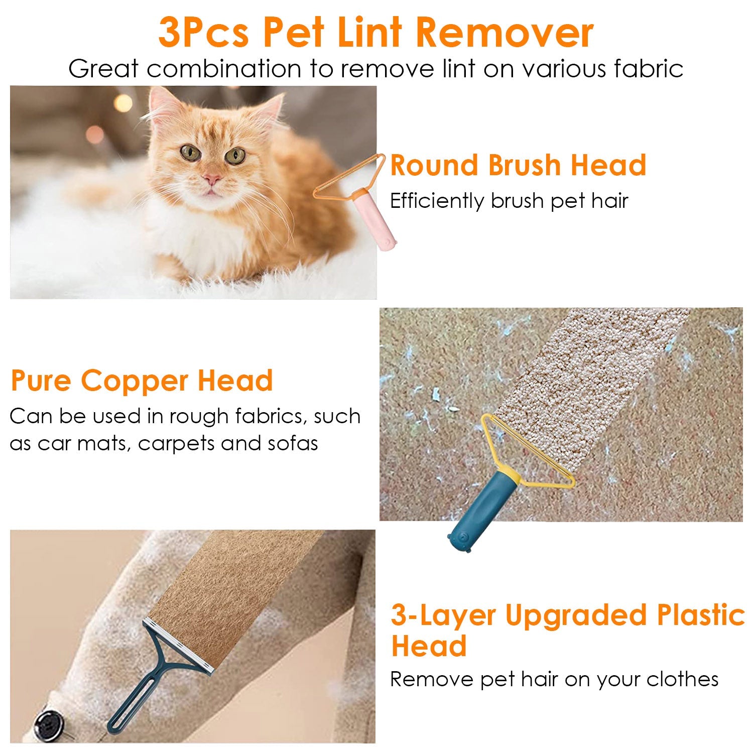 3-Piece: Portable Reusable Double Side Lint Remover Recommend For Sale