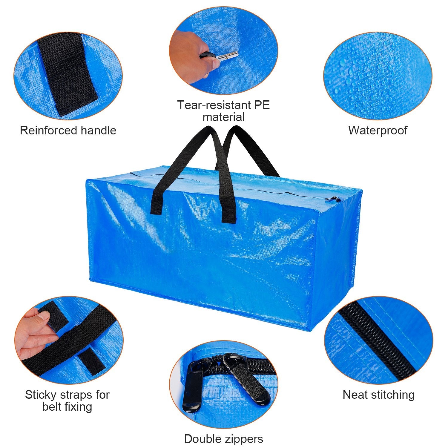 4-Pieces: Reusable Plastic Totes Blue Moving Bin Zippered Storage Bag Outlet Store Cheap Online