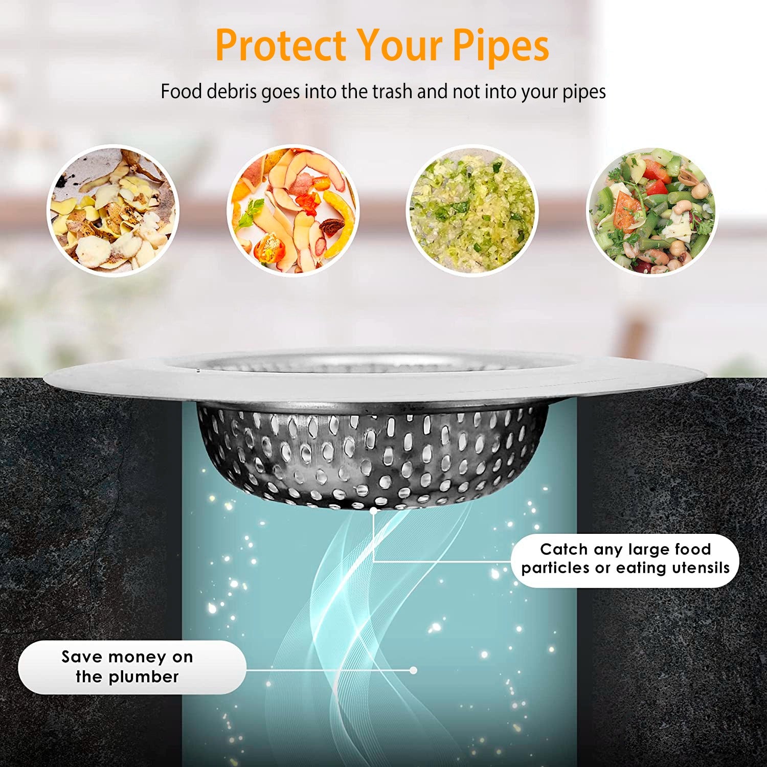 2-Piece: 4.53-Inch Kitchen Sink Strainer Cheap Sale Pay With Paypal