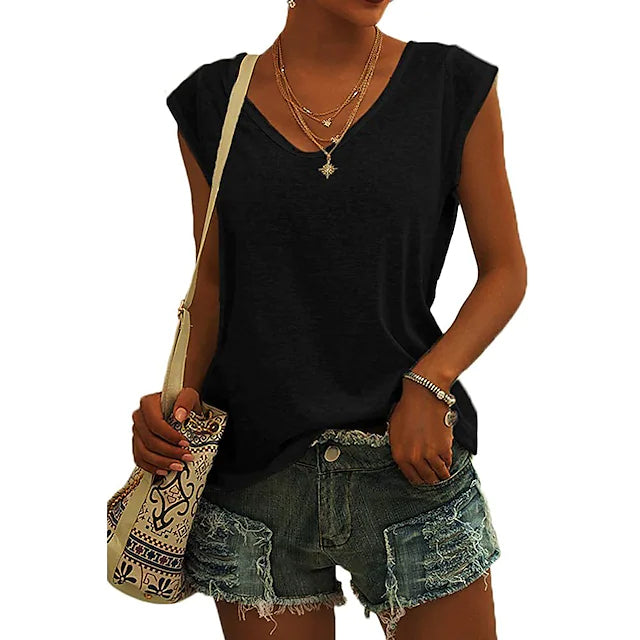 Women's Cap Sleeve T-Shirt Casual Loose Fit Tank Top Sale Best Sale