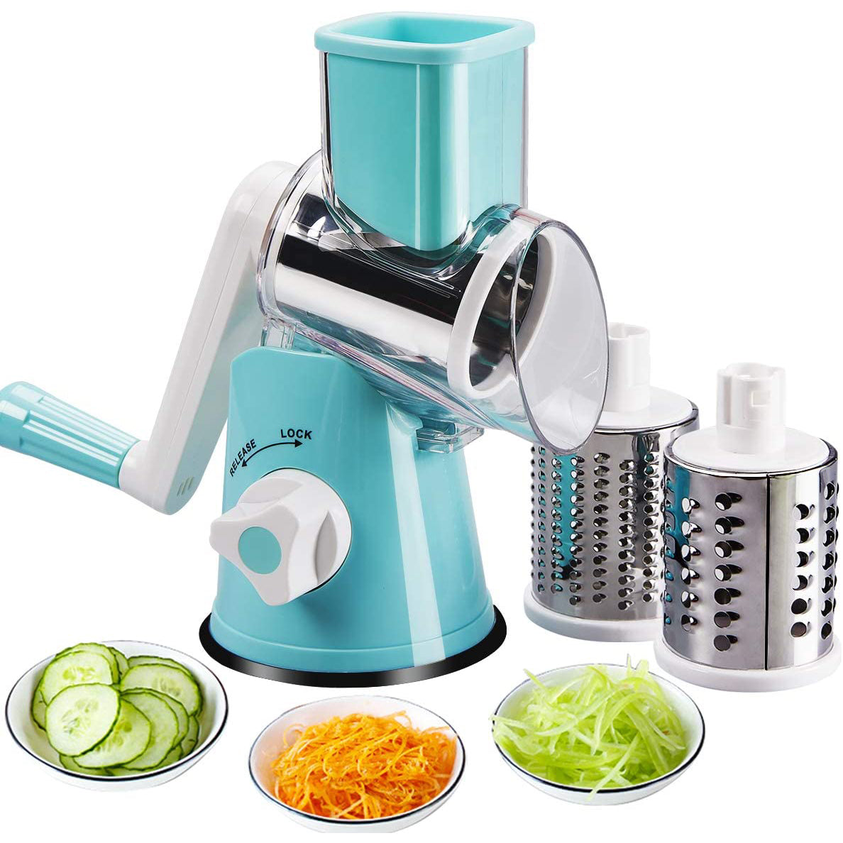 FAVIA Rotary Cheese Grater with Handle - Food Shredder with 3 Stainless Steel Drum Blades Sale Visa Payment