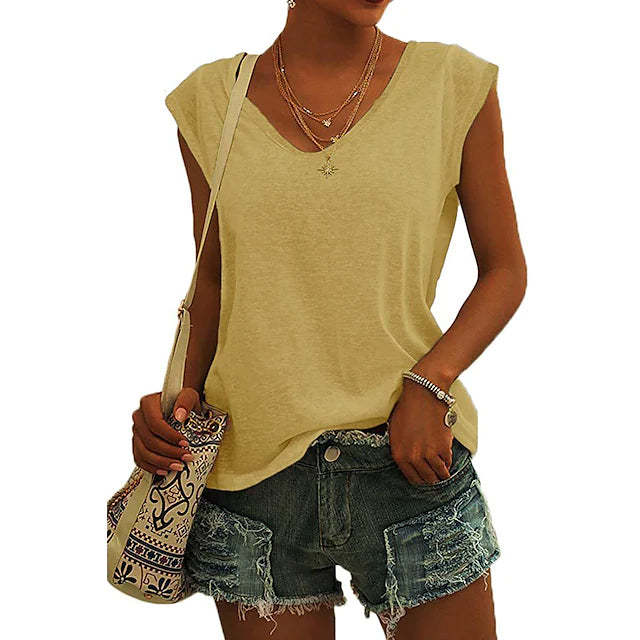 Women's Cap Sleeve T-Shirt Casual Loose Fit Tank Top Sale Best Sale